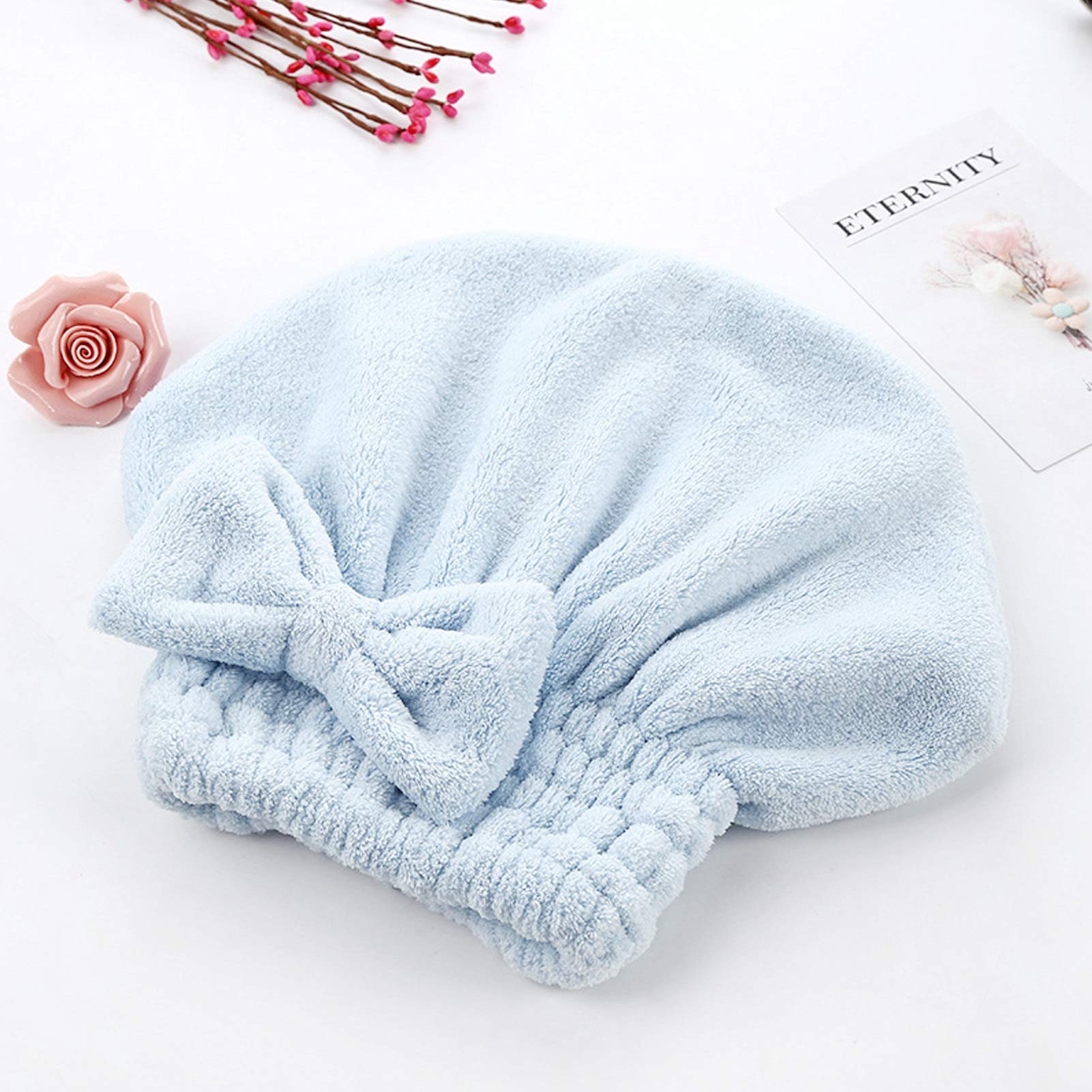 Excluzo 2-Pack Rapid Drying Hair Towel Wrap Set - Ultra Absorbent Microfiber Hair Drying Cap for Shower, Bath & Makeup (Blue) | Perfect for Travel, Gym & Salon Use