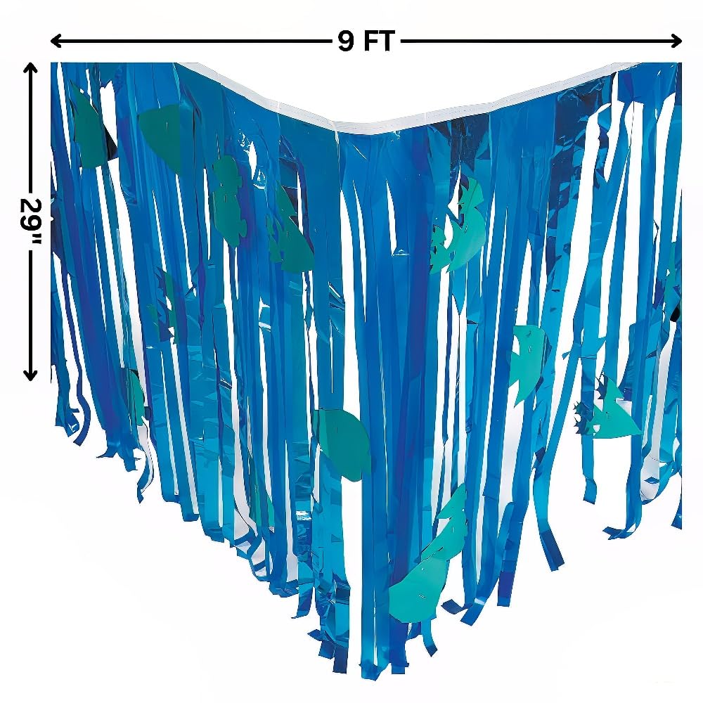 Under The Sea Metallic Fringe Plastic Table Skirt with Cutouts - 54 Inch Party Table Cover for Ocean Theme Decorations, VBS Vacation Bible School Supplies, Birthday & Wedding Events - 1 Piece