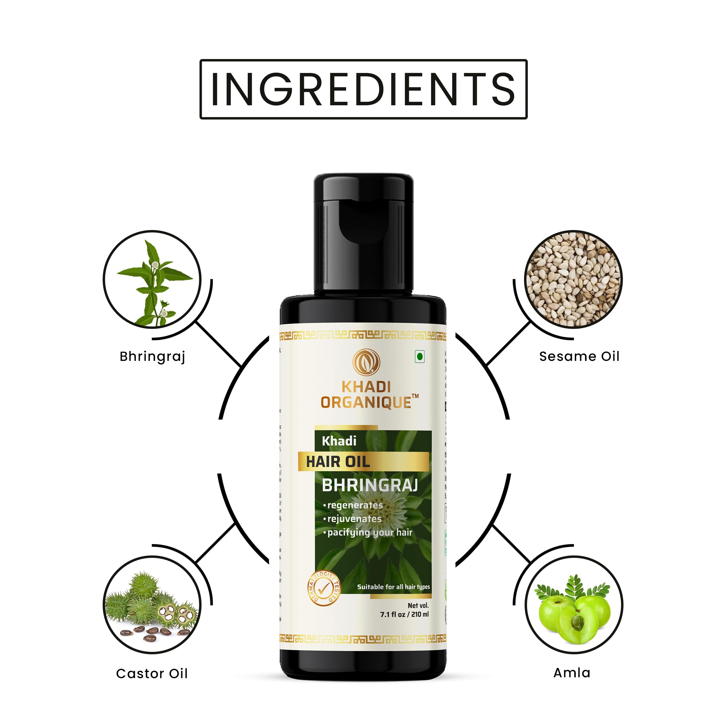 Organic Bhringraj Hair Oil for Hair Growth & Anti Hair Fall - Anti Dandruff Treatment for Healthy Scalp & Stronger Hair (210ml) - Perfect for Daily Hair Care & Scalp Massage