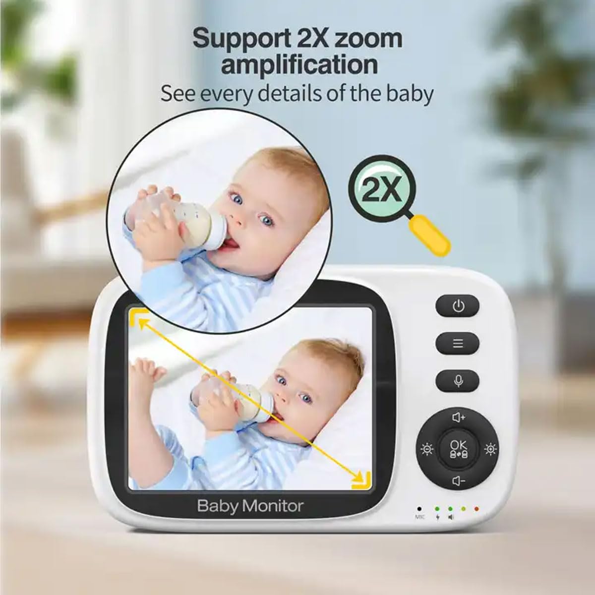 Smart Baby Monitor with 3.2'' LCD Screen & Camera - 1000ft Range, 22H Battery Life, PTZ Control, Two-Way Audio, Night Vision, Lullabies - Ideal for Nursery, Bedroom, and Travel Use