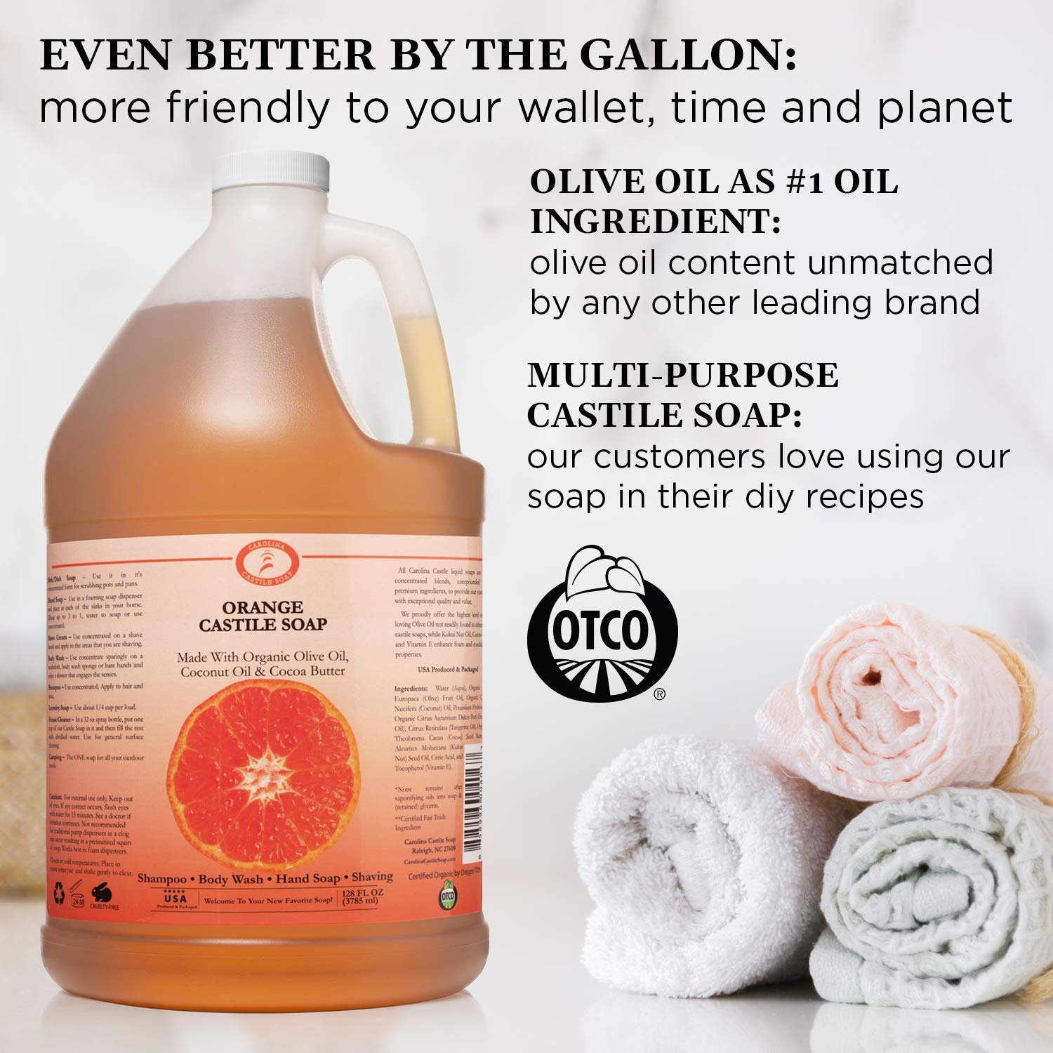 Organic Citrus Castile Soap Bundle - 2 Pack (Orange & Lemon) | 1 Gallon Olive Oil Soap with Cocoa Butter | USDA Certified | Refill Size for Body Wash, Shampoo & Household Cleaning | Eco-Friendly & Vegan Soap for Sensitive Skin | Perfect for Bath, Shower & Natural Home Care