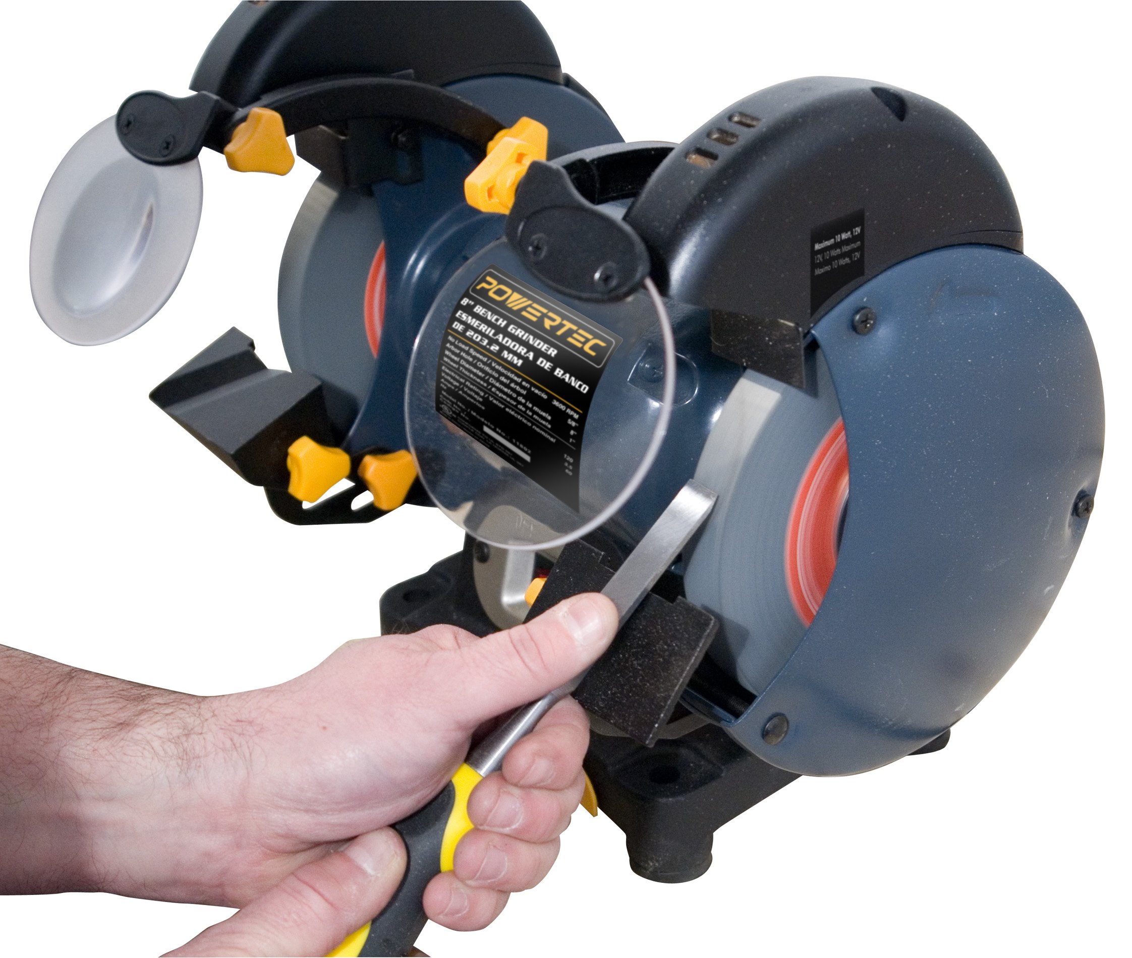 POWERTEC BG800 8-Inch Bench Grinder - Heavy Duty Metal Grinding & Sharpening Tool for Knives, Tools & DIY Projects | Workshop & Garage Use