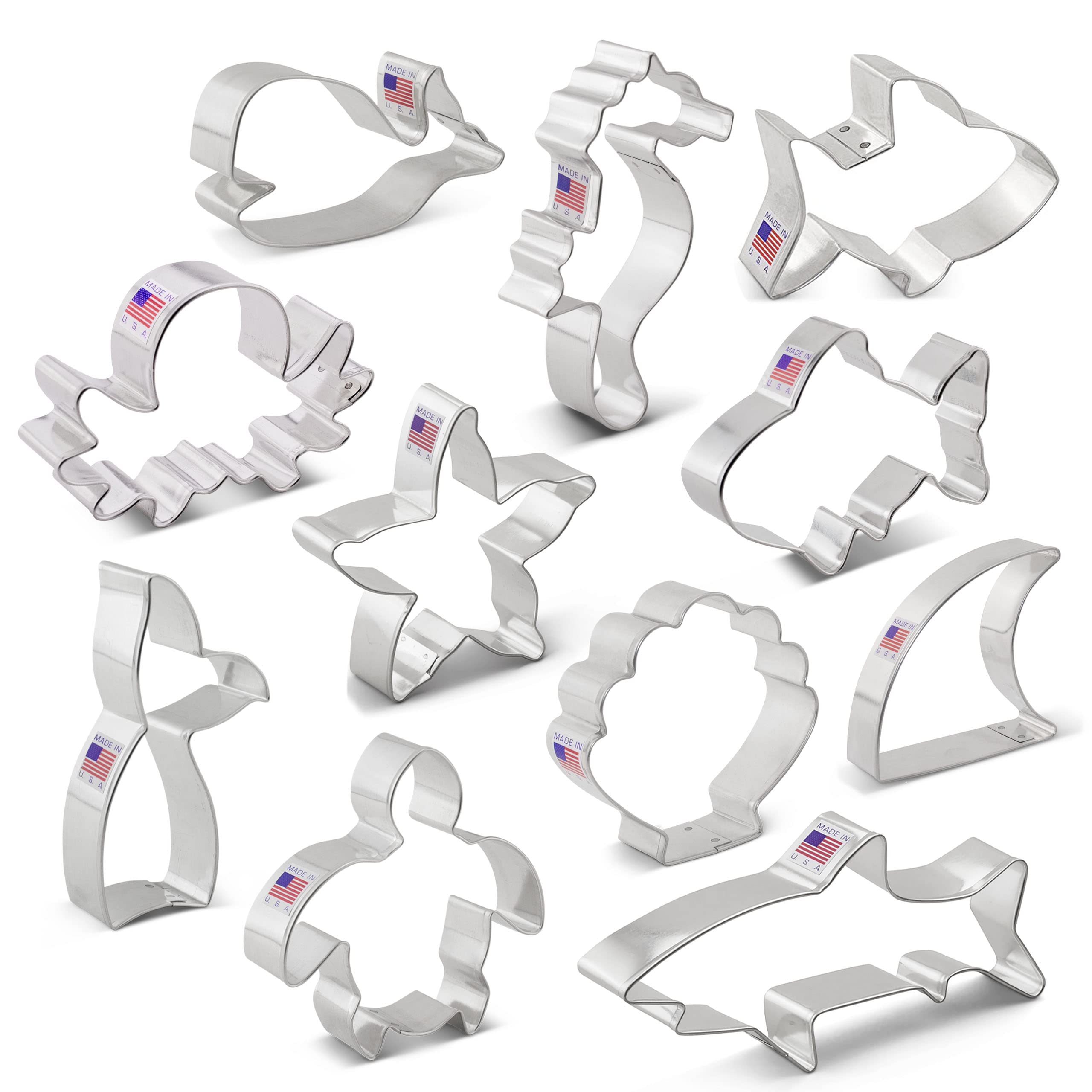 Premium Under The Sea Cookie Cutters 11-Piece Set - Shark, Whale, Fish, Mermaid Tail & Sea Turtle - Made in USA by Ann Clark - Perfect for Baking, Birthday Parties & Ocean-Themed Events