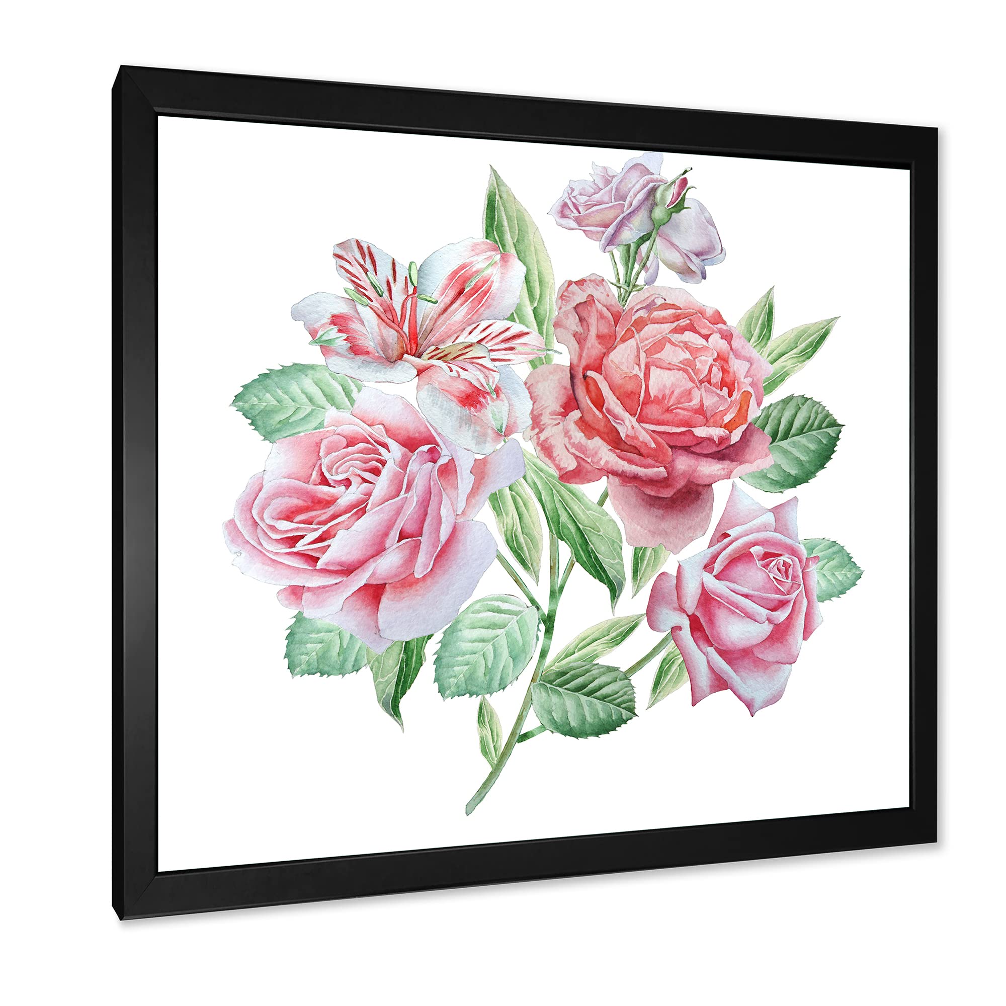 DesignQ Spring Flowers Alstroemeria Rose Traditional Framed Wall Art - Elegant Home Decor for Living Room, Bedroom & Office