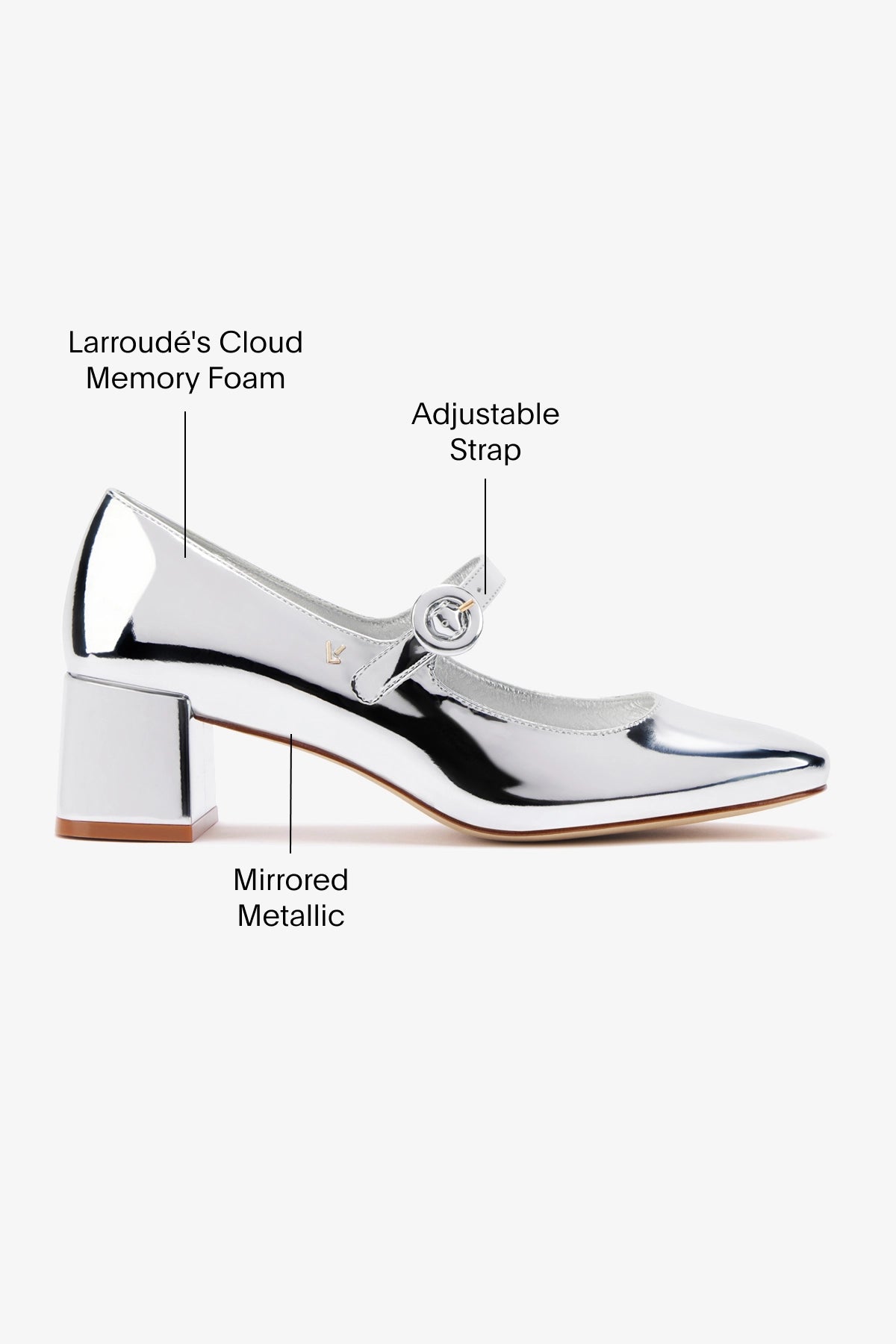 Blair Block Heel Pump Shoes for Women - Silver Specchio Mirror Finish - Elegant High Heels for Parties, Weddings & Evening Events
