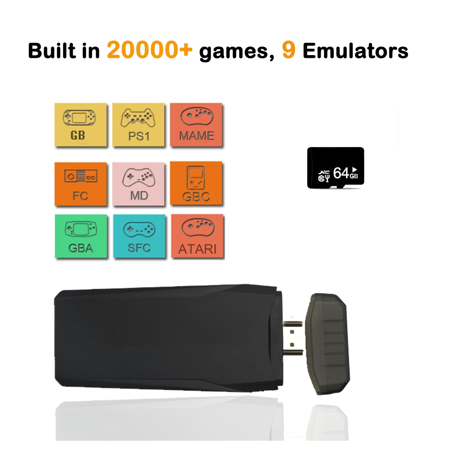 Retro Game Console with 20000+ Built-in Games, 9 Classic Emulators, 4K HDMI Output - Plug & Play TV Video Game System with Dual Wireless Controllers for Family Entertainment & Nostalgic Gaming