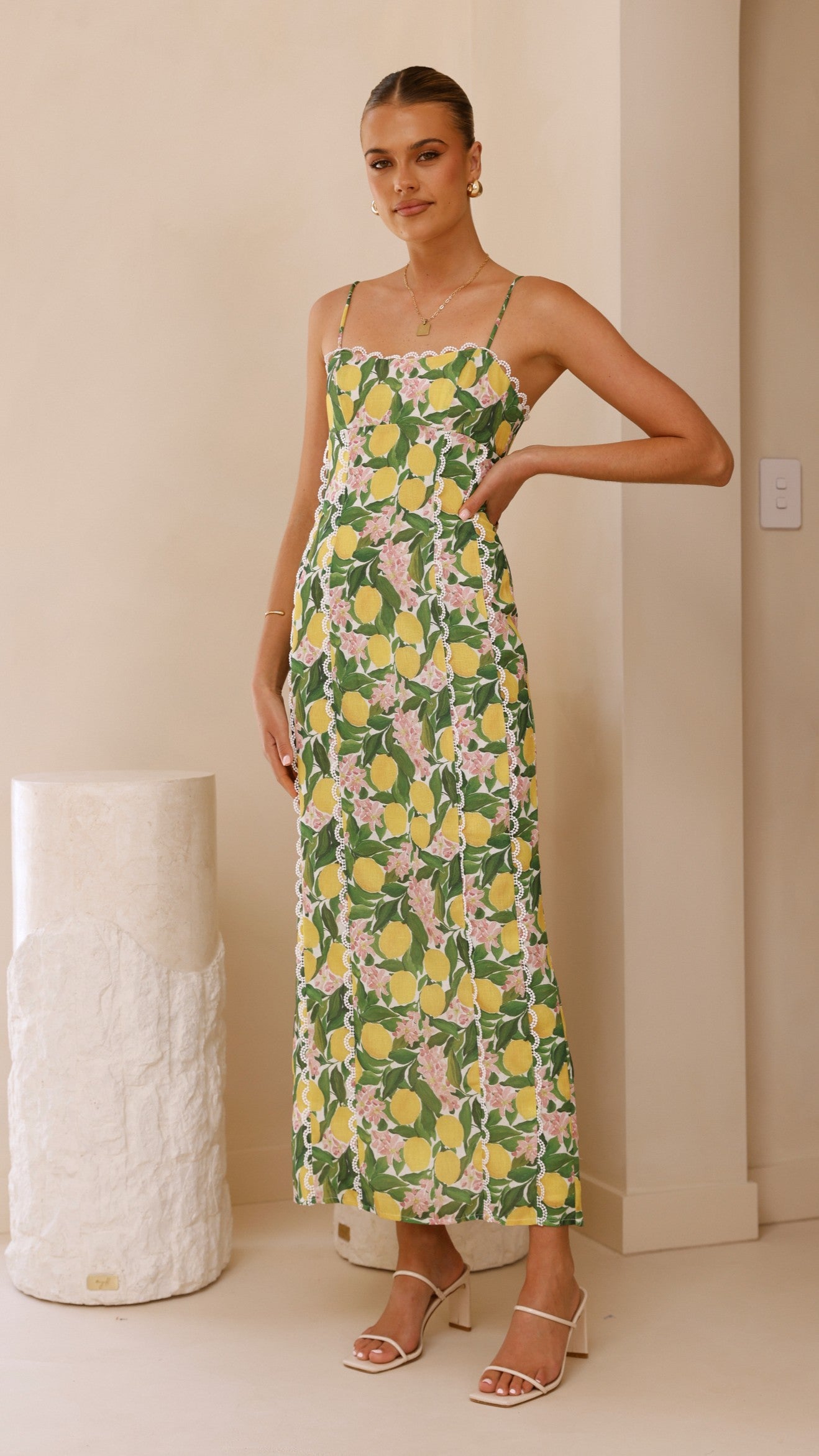 Carlia Midi Dress - Flowy Lemon Print Summer Dress for Women | Casual & Beach Wear | Perfect for Vacation, Brunch & Outdoor Events