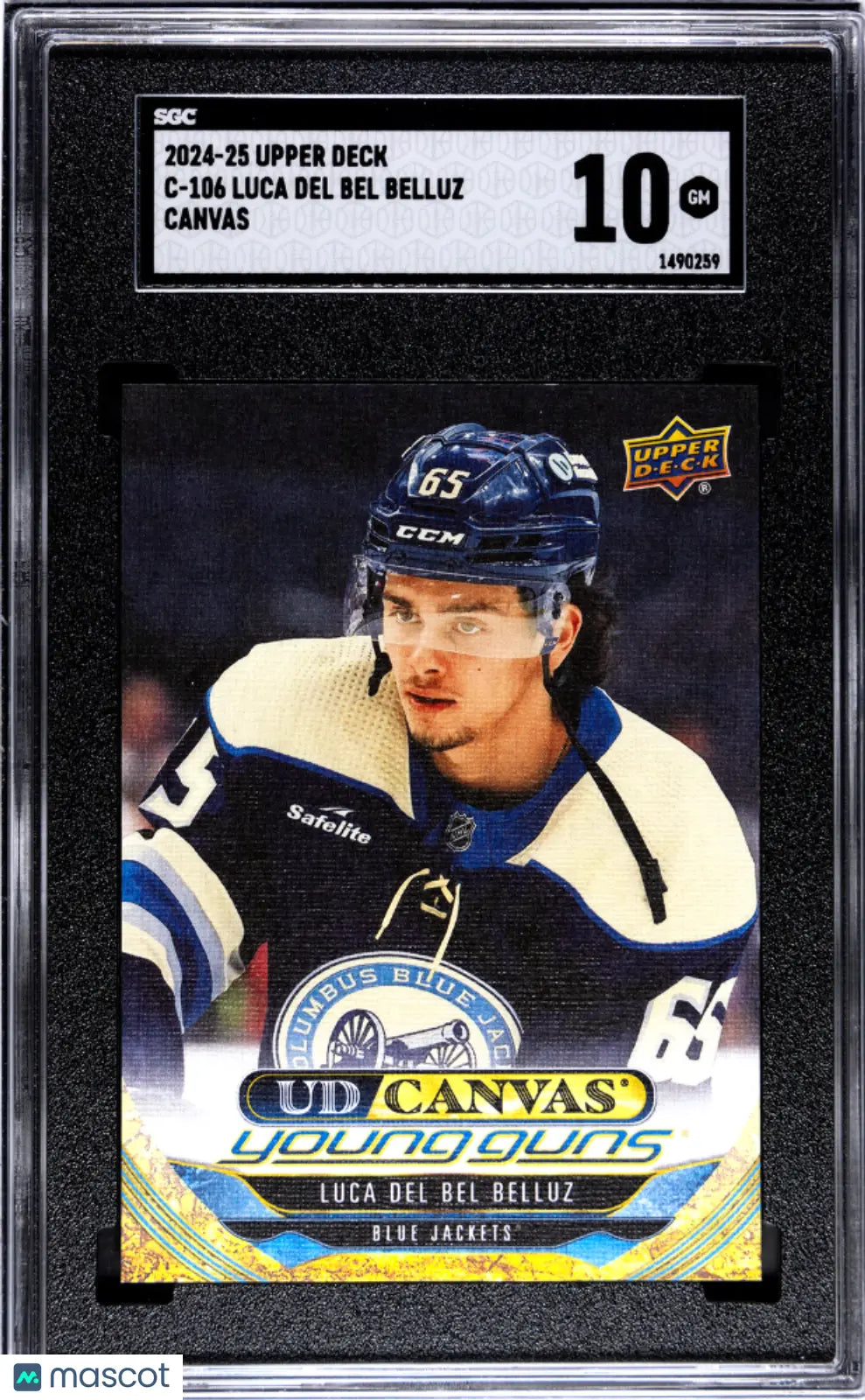 2024 Upper Deck Series 1 Luca Del Bel Belluz UD Canvas Young Guns Rookie Card SGC 10 Gem Mint - Perfect for Hockey Card Collectors and Sports Memorabilia Enthusiasts
