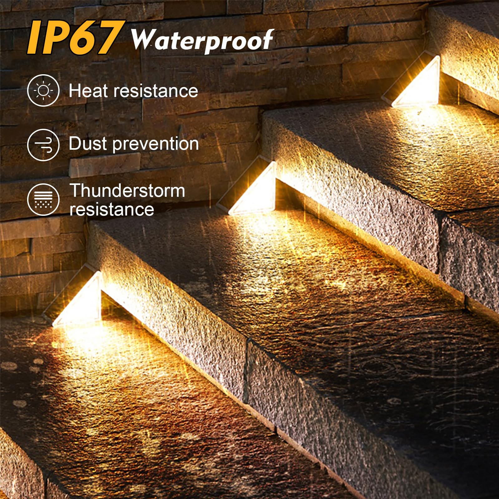 Solar Powered Outdoor Step Lights - 6 Pack Warm White Dusk to Dawn Stair Lights, IP67 Waterproof Deck Lighting for Yard, Garden, Pathway, Driveway, Patio | Perfect for Nighttime Safety & Landscape Decoration