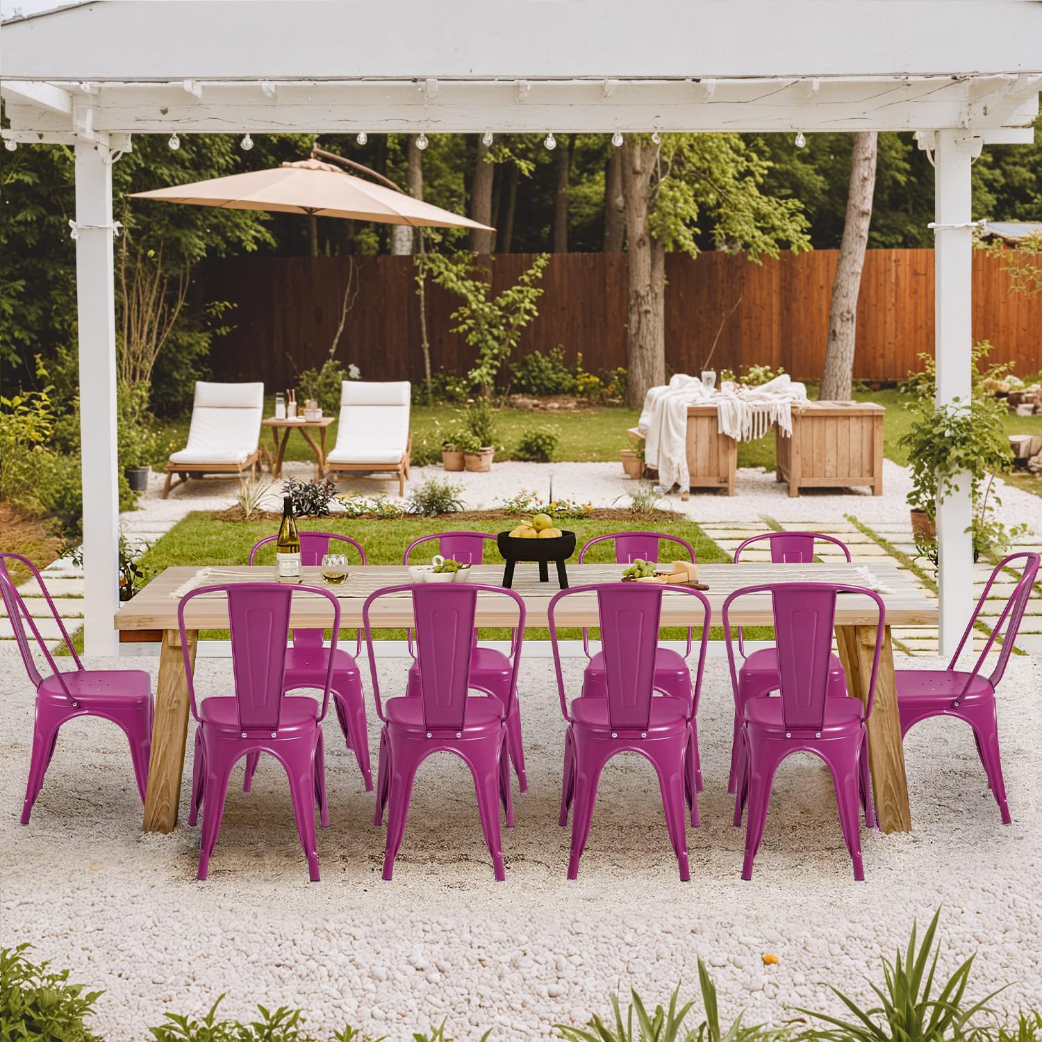 Furmax Metal Dining Chair Set of 4 - Stackable Indoor/Outdoor Bistro Chairs, Classic Trattoria Style for Cafe, Restaurant & Home - Purple | Perfect for Patio, Garden, Kitchen & Dining Room