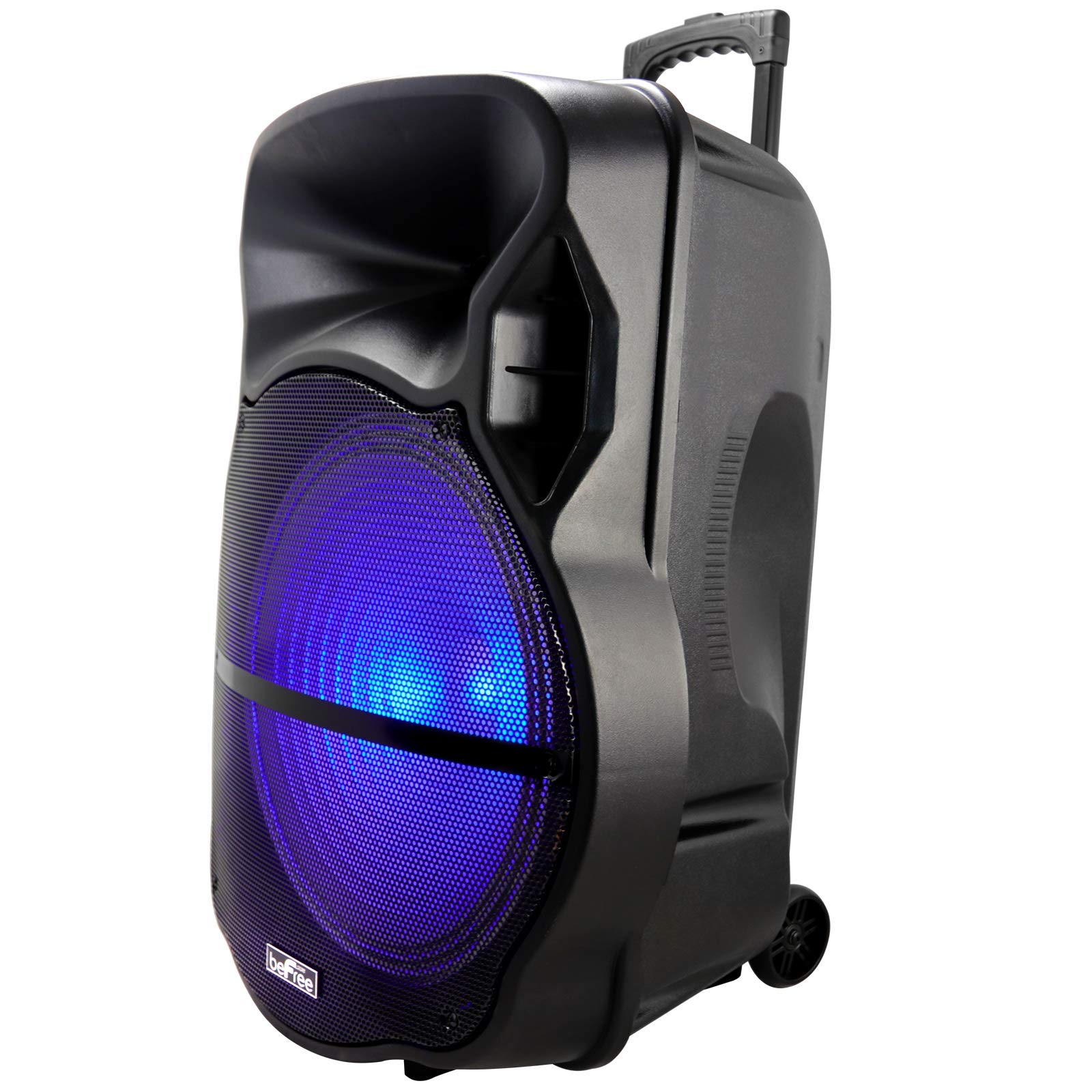 beFree Sound 18 Inch Bluetooth Party Speaker - Portable Rechargeable Wireless Speaker with LED Lights, USB/SD Playback, Mic/Guitar Inputs & FM Radio - Perfect for Outdoor Parties, Beach Gatherings & Home Entertainment