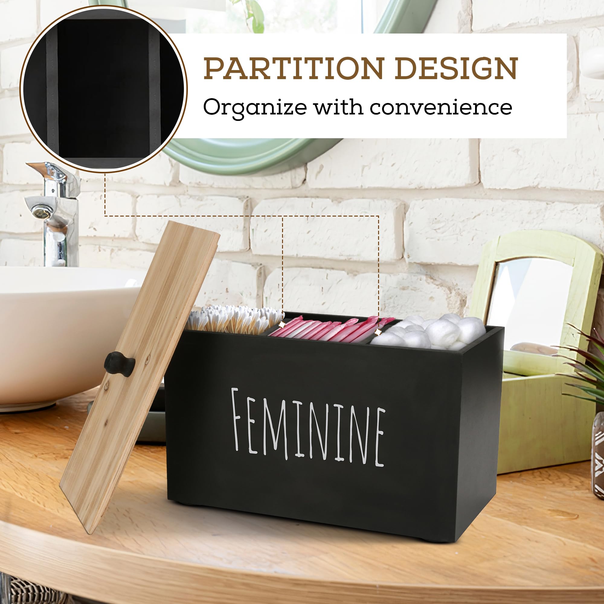Wooden Tampon Holder for Bathroom - Rustic Farmhouse Decor & Organizer