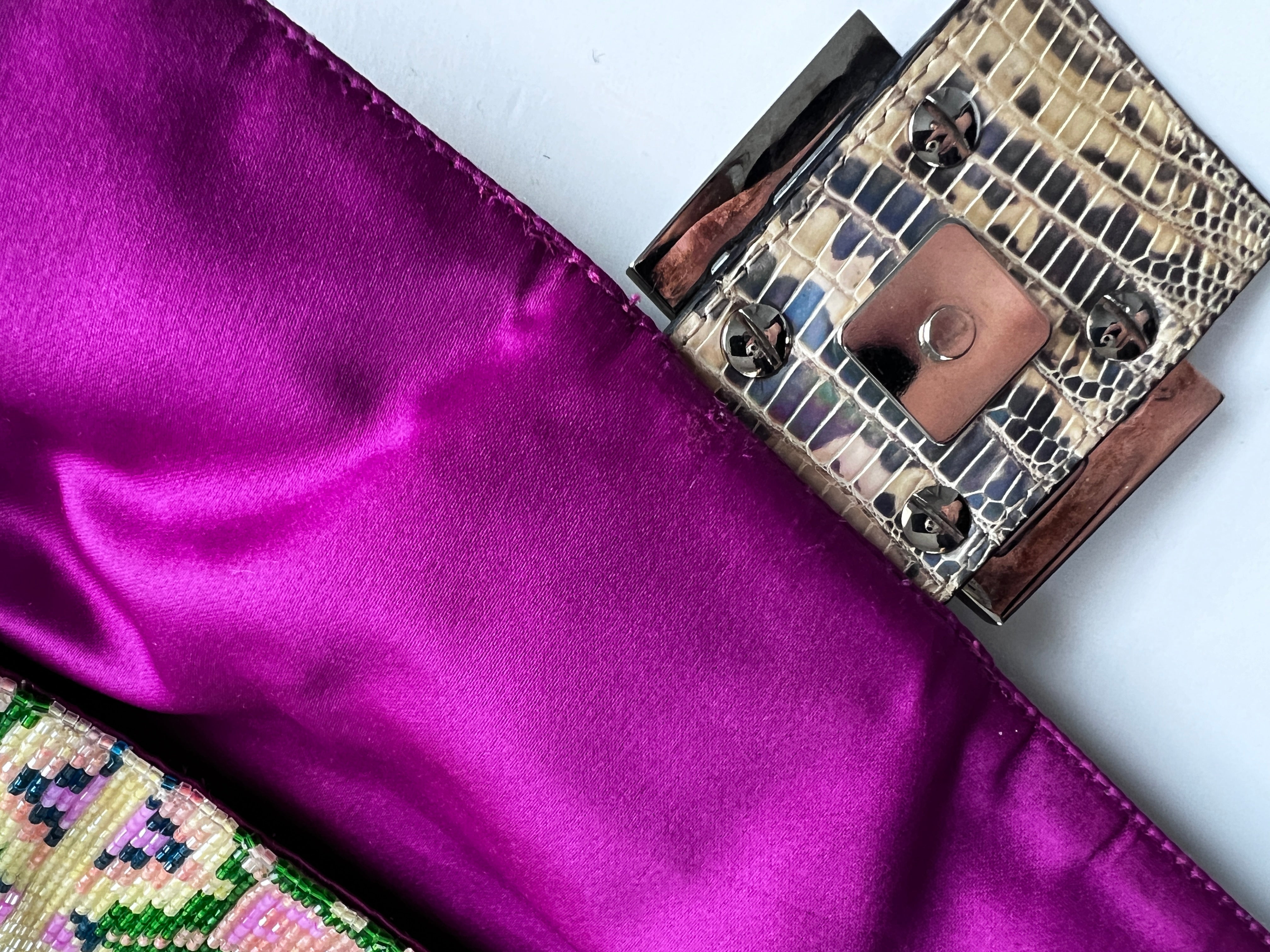Fendi Pink and Green Beaded Baguette Bag - Stylish Designer Shoulder Purse for Women | Perfect for Parties, Weddings & Evening Events