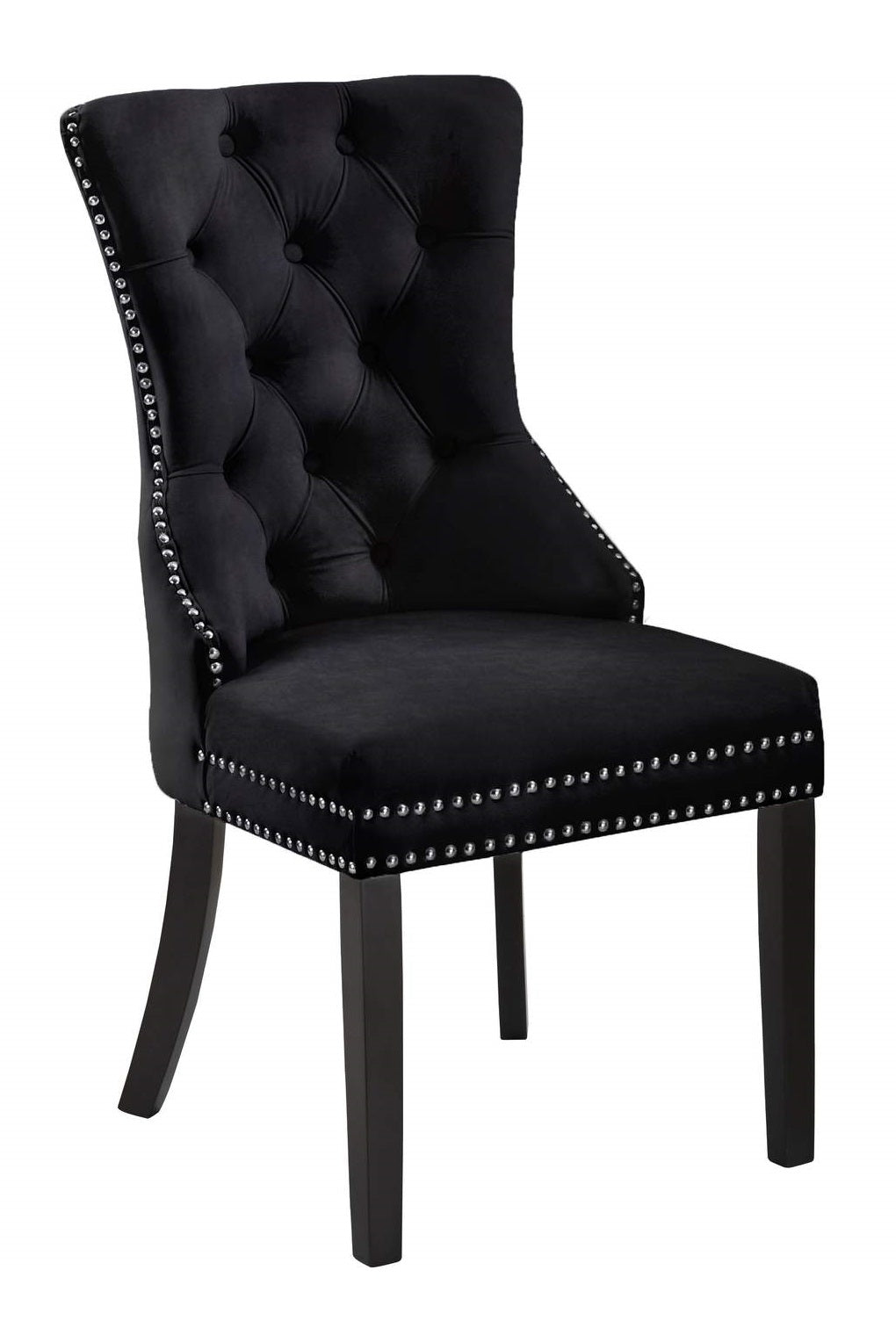 Luxury Black Velvet Dining Chairs with Nail Head Trim - Set of 2 Modern Upholstered Side Chairs for Dining Room, Kitchen, or Home Office