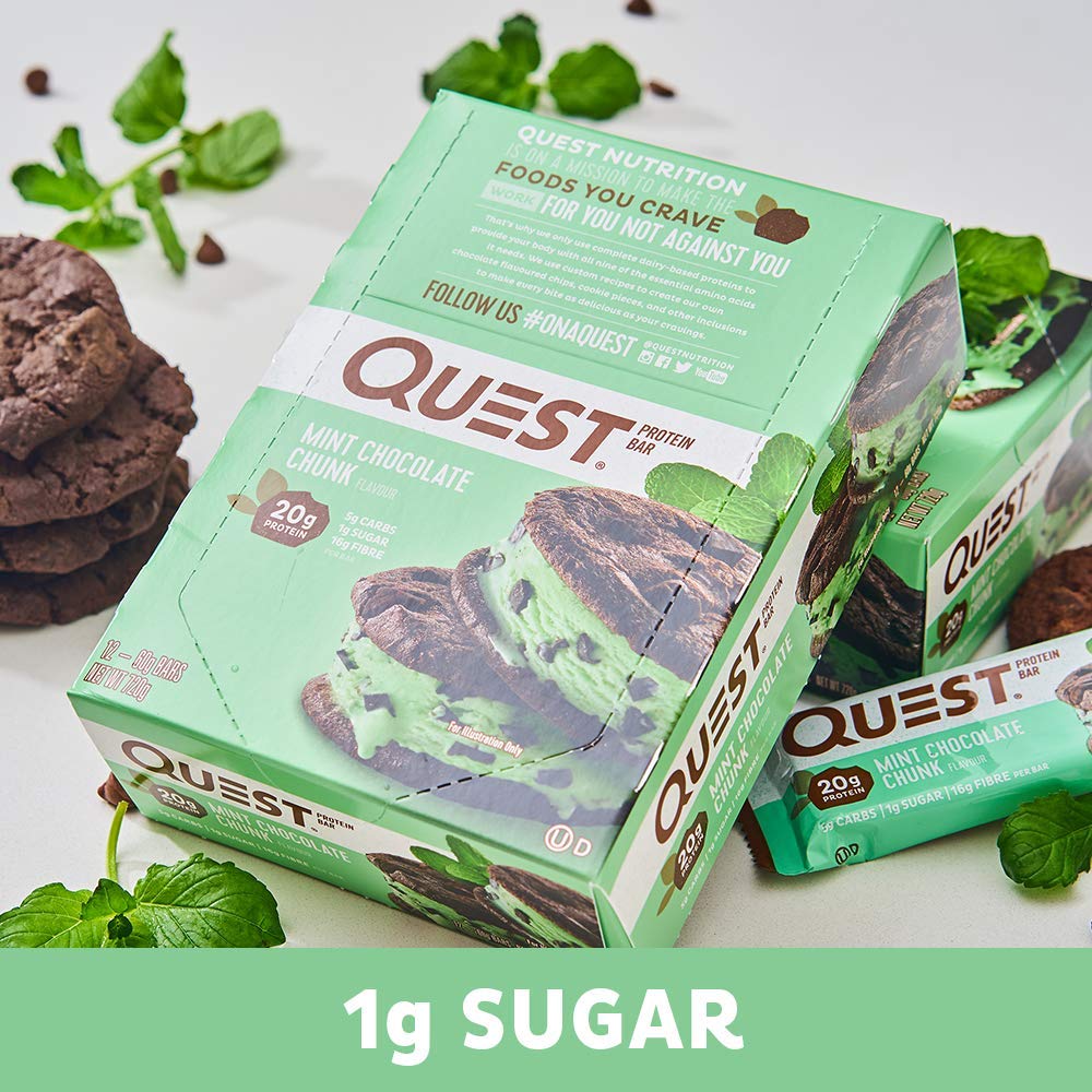 Quest Bar Protein Bars - Mint Chocolate Chunk Flavor, Gluten Free & Low Carb (12 Count Box) | Post-Workout Recovery & Healthy Snacking On-The-Go