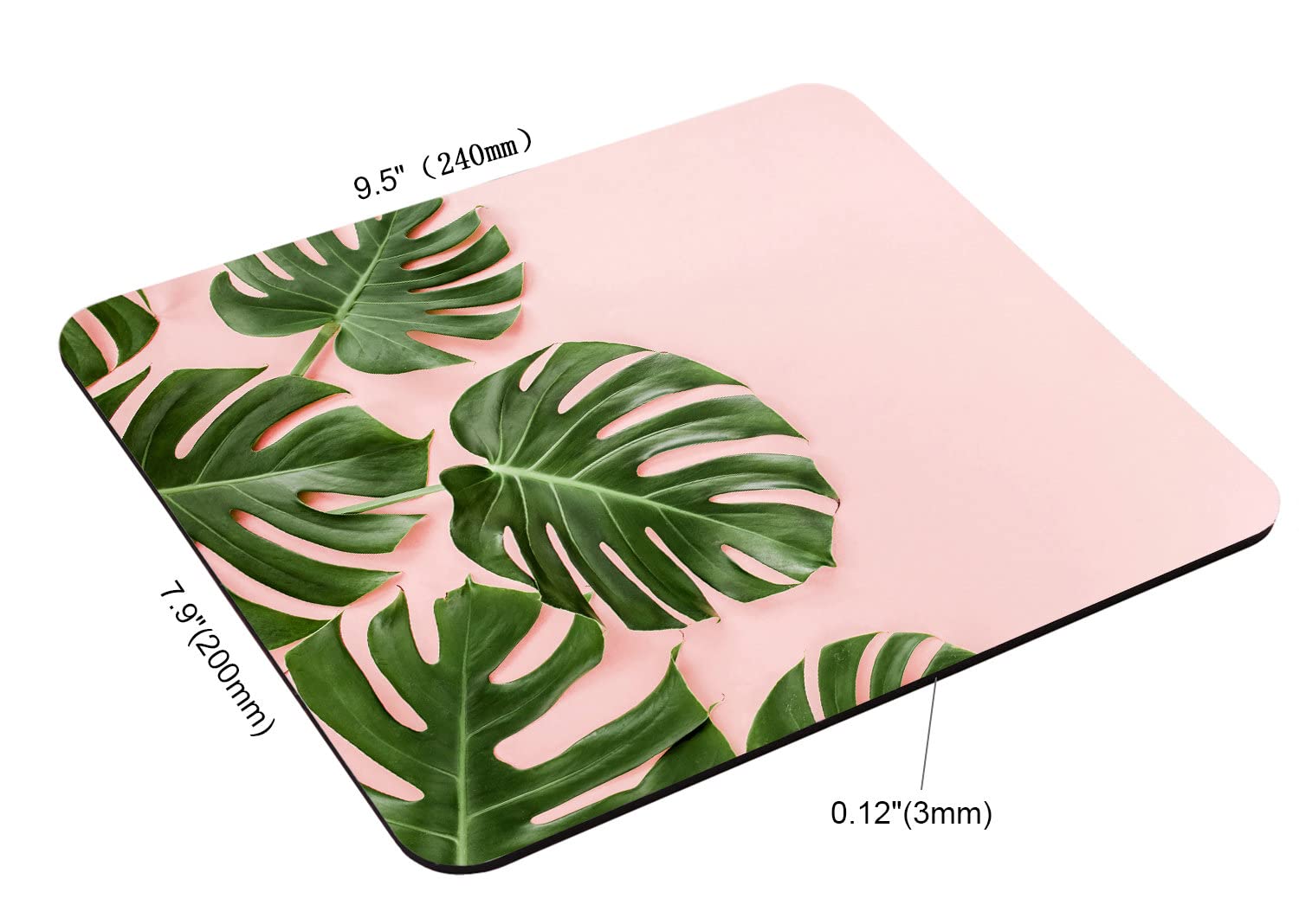 Tropical Monstera Leaf Mouse Pad - Non-Slip Rubber Gaming Mousepad with Palm Tree Design on Pink Background, 9.5