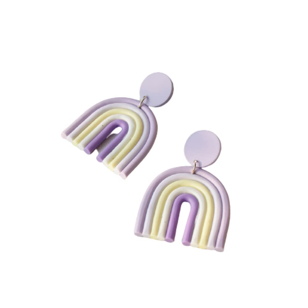 Handmade Bohemian Rainbow U-Shaped Ceramic Clay Earrings - Colorful Dangle Drop Stud Earrings with Candy Flower Pendant | Hypoallergenic Jewelry Gifts for Women & Girls | Perfect for Festivals, Parties & Boho Fashion