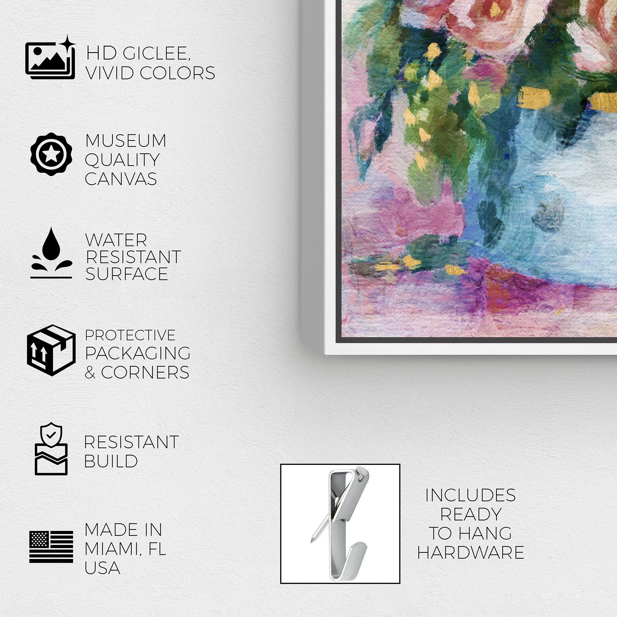Floral and Botanical Wall Art Framed Canvas Prints - 'Flowers in Blue Box' Home Decor for Living Room, Bedroom & Office | Nature Inspired Painting for Modern Interior Design