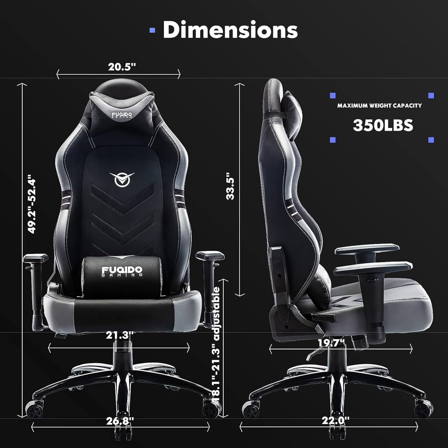 Big and Tall Gaming Chair 350lbs - Heavy Duty Ergonomic Racing Office Chair with Wide Seat, Reclining Backrest & Adjustable Armrests for Adults & Teens - Grey - Perfect for Long Gaming Sessions, Work from Home & Office Use