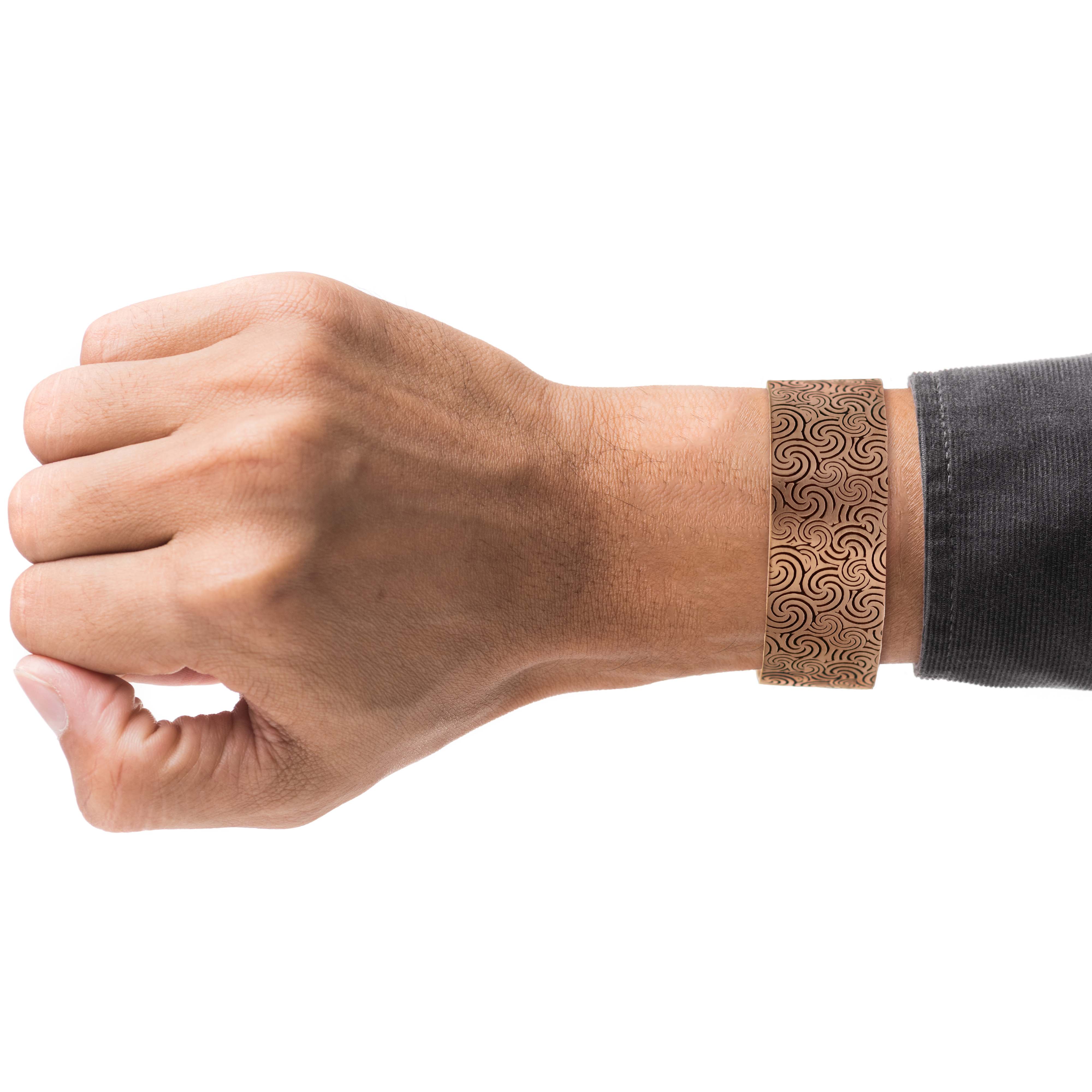 Men's Solid Copper Wave Embossed Cuff Bracelet - 1 Inch Wide Bangle for Casual Wear & Special Occasions