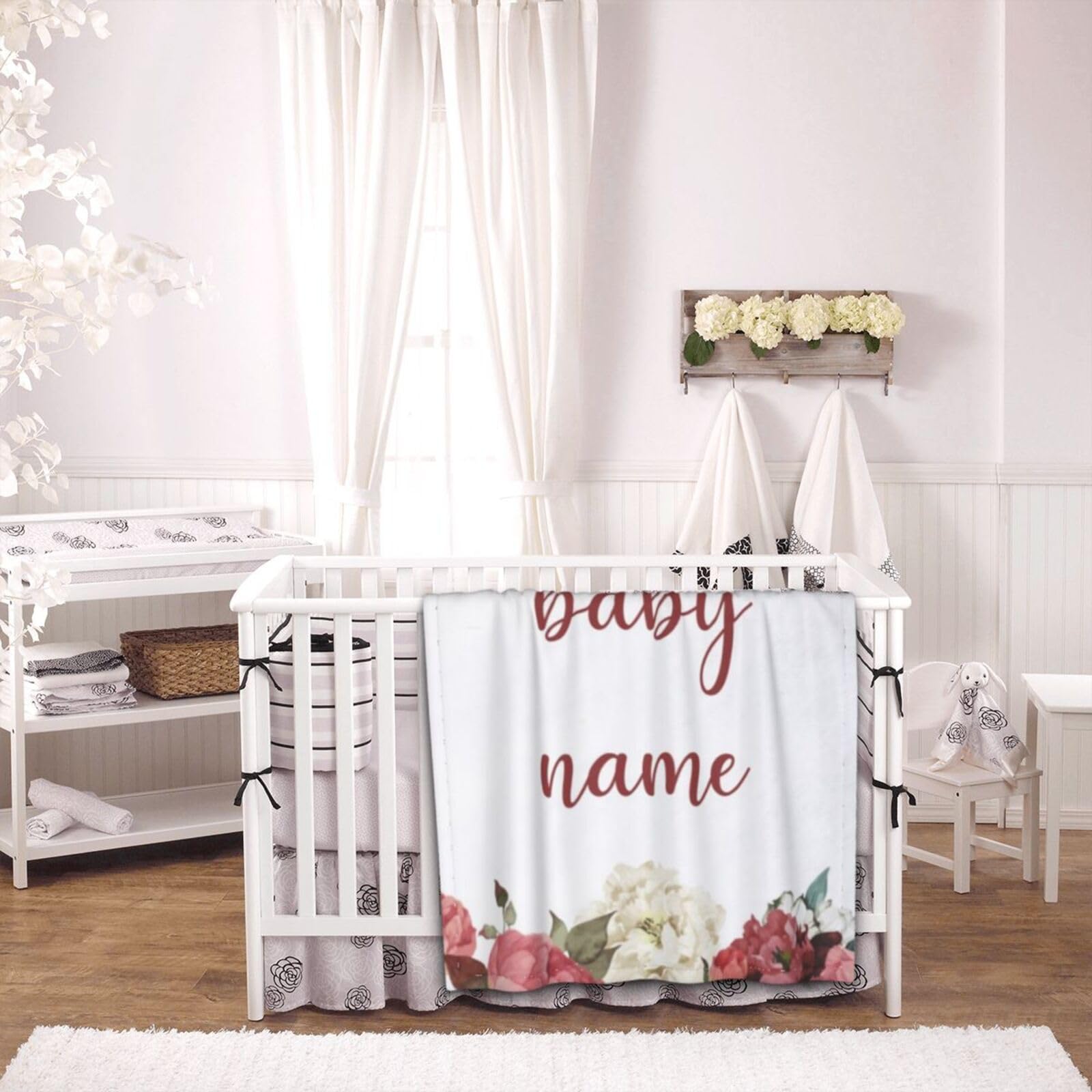 Personalized Baby Blankets with Name - Custom Flower Baby Name Blanket for Newborns, Toddlers & Kids - Perfect Baby Shower Gift for Boys & Girls - Soft Swaddle Blanket for Nursery, Travel & Photo Shoots