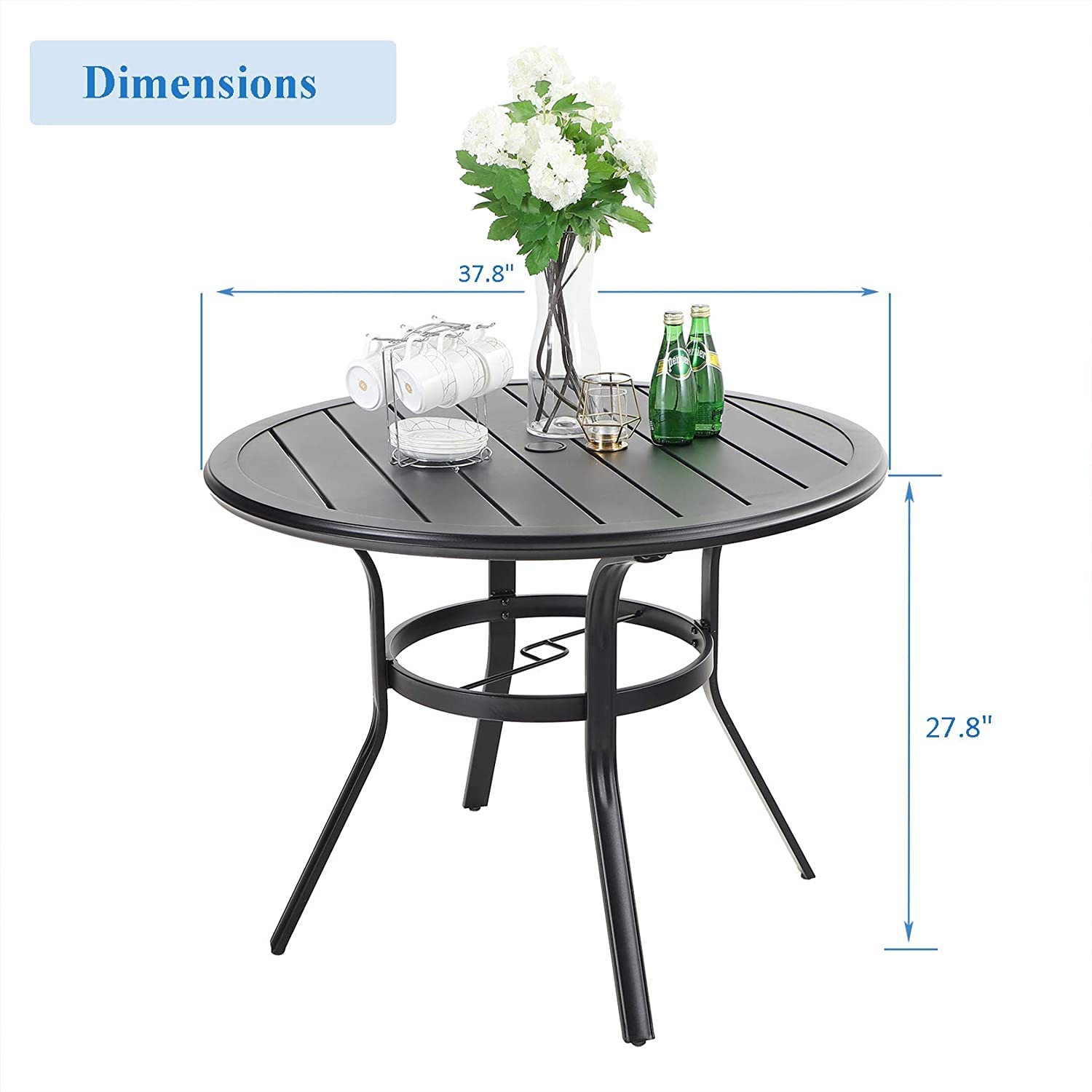 MFSTUDIO 38 Inch Outdoor Dining Table with Adjustable Umbrella Hole - All-Weather Metal Round Patio Table for Backyard, Garden, Lawn - Perfect for Outdoor Entertaining, BBQ Parties & Poolside Dining
