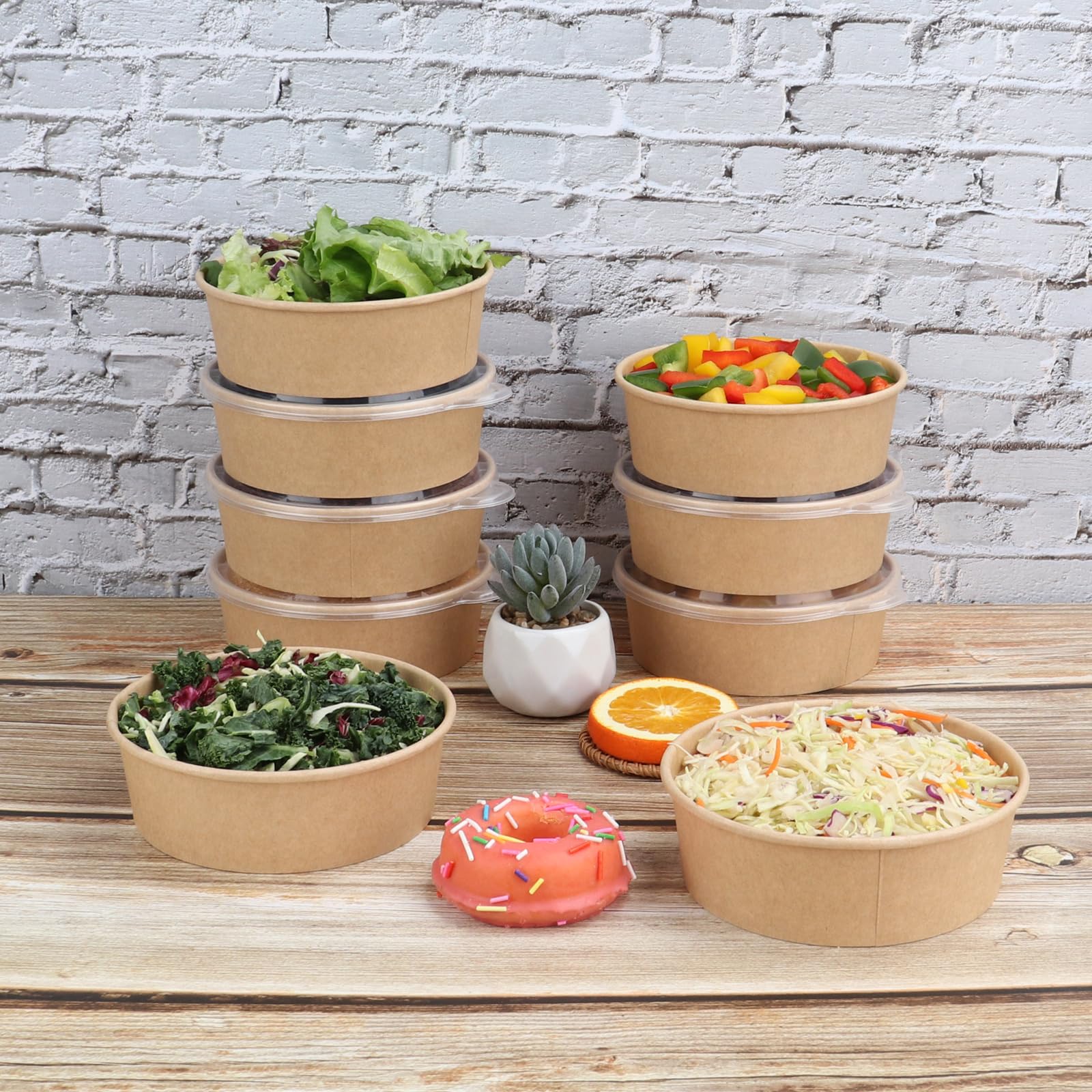 17 oz Disposable Kraft Paper Bowls with Lids - Eco-Friendly Food Containers for Soup, Salad, Ice Cream | Bulk 50 Pack for Parties, Picnics, Takeout & Catering Events