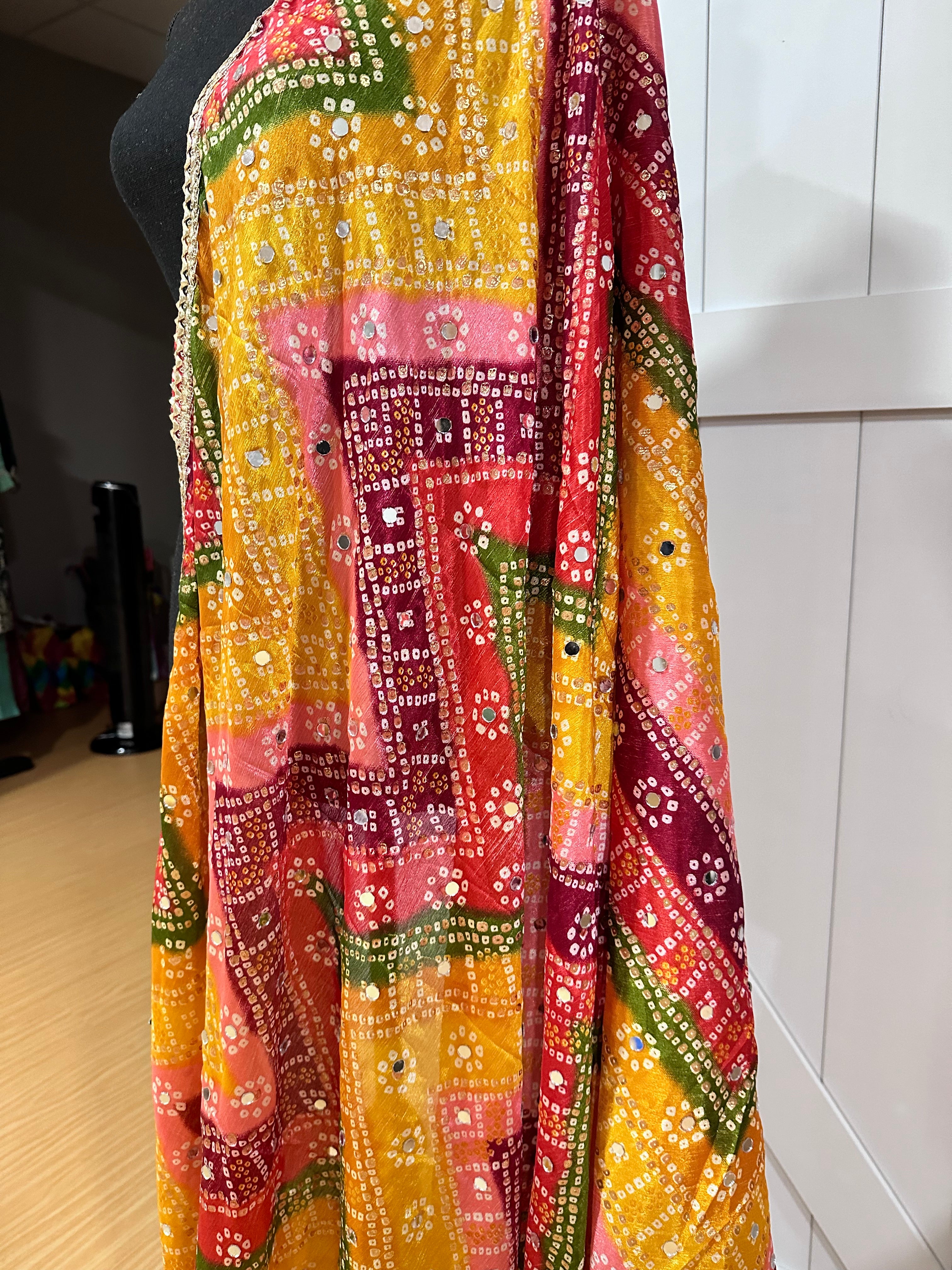 Phulkari Style Bandhini Print Dupatta Scarf - Traditional Indian Embroidered Shawl for Women - Perfect for Weddings, Parties & Ethnic Outfits