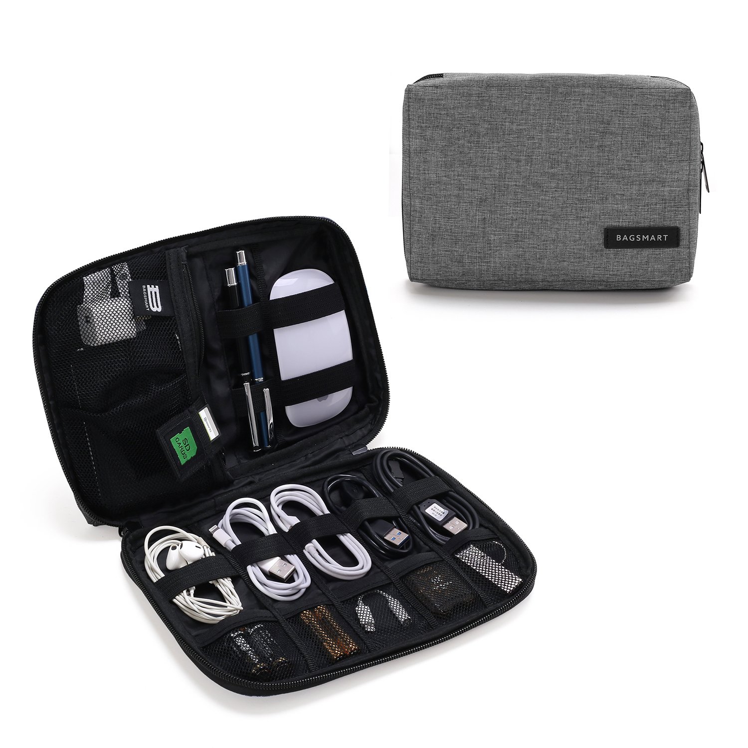 BAGSMART Travel Electronics Organizer Case - Compact Cord & Cable Organizer Bag for Phone, Charger, SD Cards - Perfect Travel Accessories for Men & Women (Grey) | Ideal for Business Trips, Vacations & Daily Commute