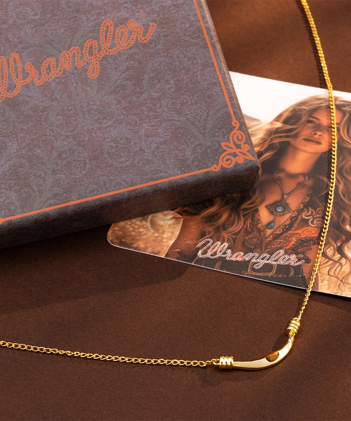 Wrangler Gold Curve Pendant Necklace for Women - Elegant Western Style Jewelry Gift for Cowgirls, Rodeo & Country Music Fans - Perfect for Parties, Concerts & Special Occasions