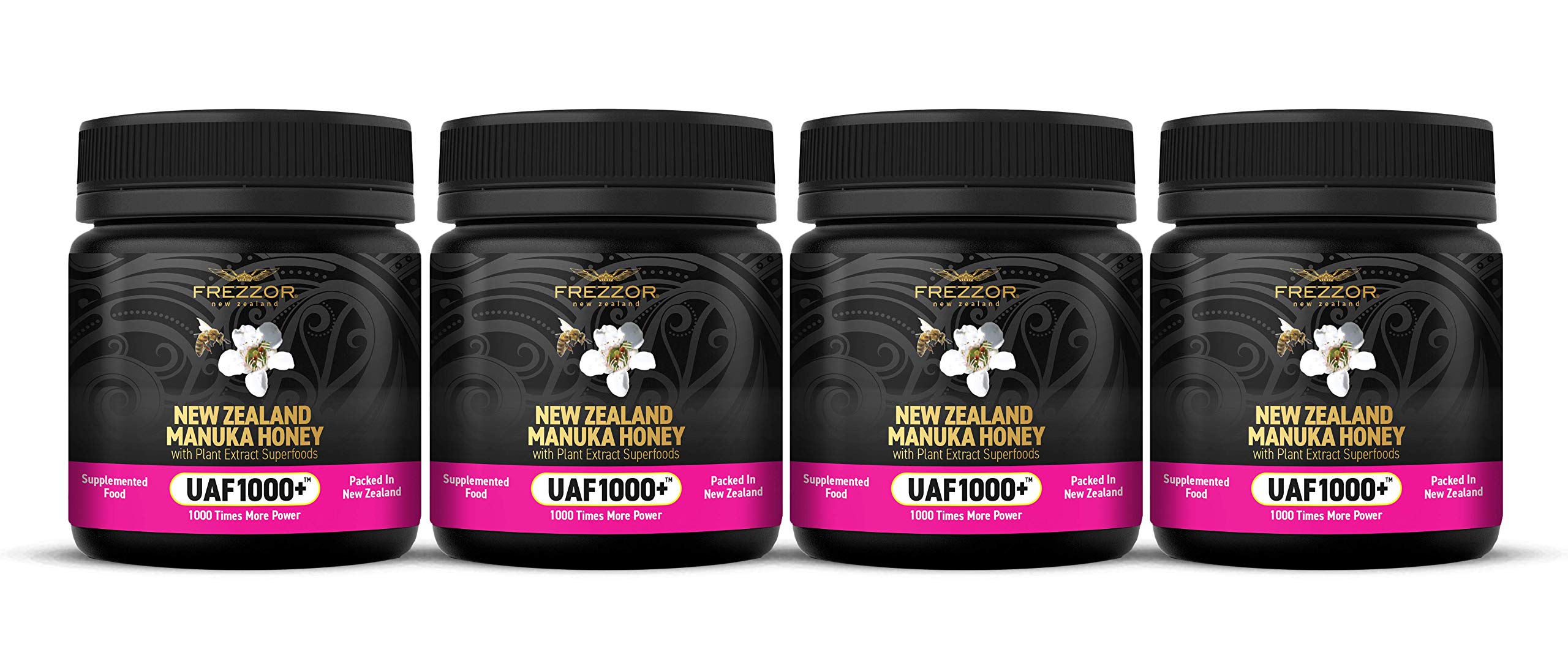 Premium Raw Manuka Honey UAF1000+ from New Zealand - 4 Jars (8.8oz/250g Each) - Superfood for Immune Support, Natural Energy Boost & Daily Wellness - Perfect for Tea, Toast, Smoothies & Healthy Recipes