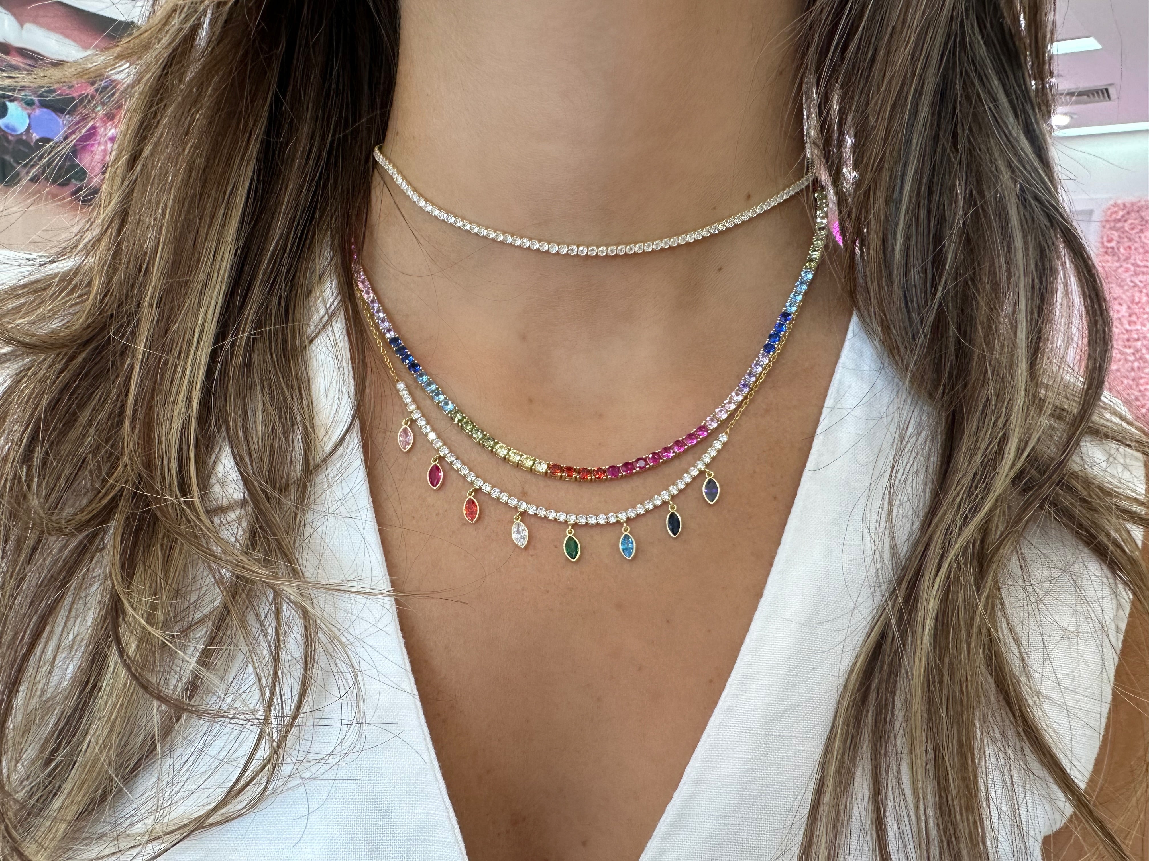 Marquis Dangle Half Tennis Necklace - Elegant Diamond Pendant for Women | Perfect for Weddings, Parties & Special Occasions