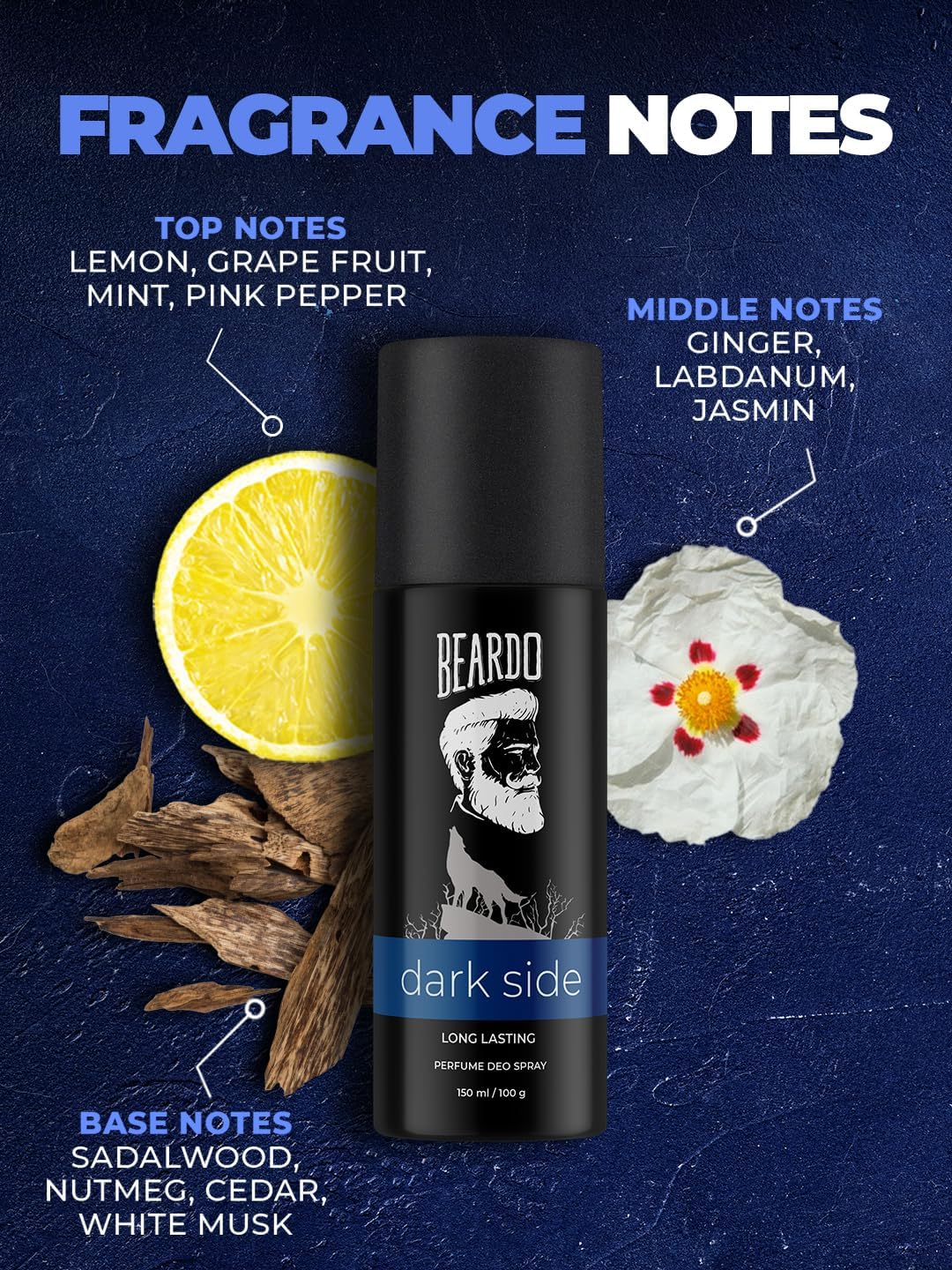 Beardo Dark Side Deo 150ml - Spicy & Woody Scented Men's Deodorant & Body Spray | Long Lasting Fragrance for Daily Use | Perfect Christmas Gift for Men, Friends & Boyfriends | Gym, Office & Date Night Essential