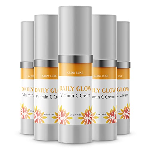 Glow Luxe Daily Glow Vitamin C Brightening Cream - 5 Pack Set for Face & Skin Care - Official Store - Perfect for Morning & Night Routine, Travel Skincare, Gift Sets