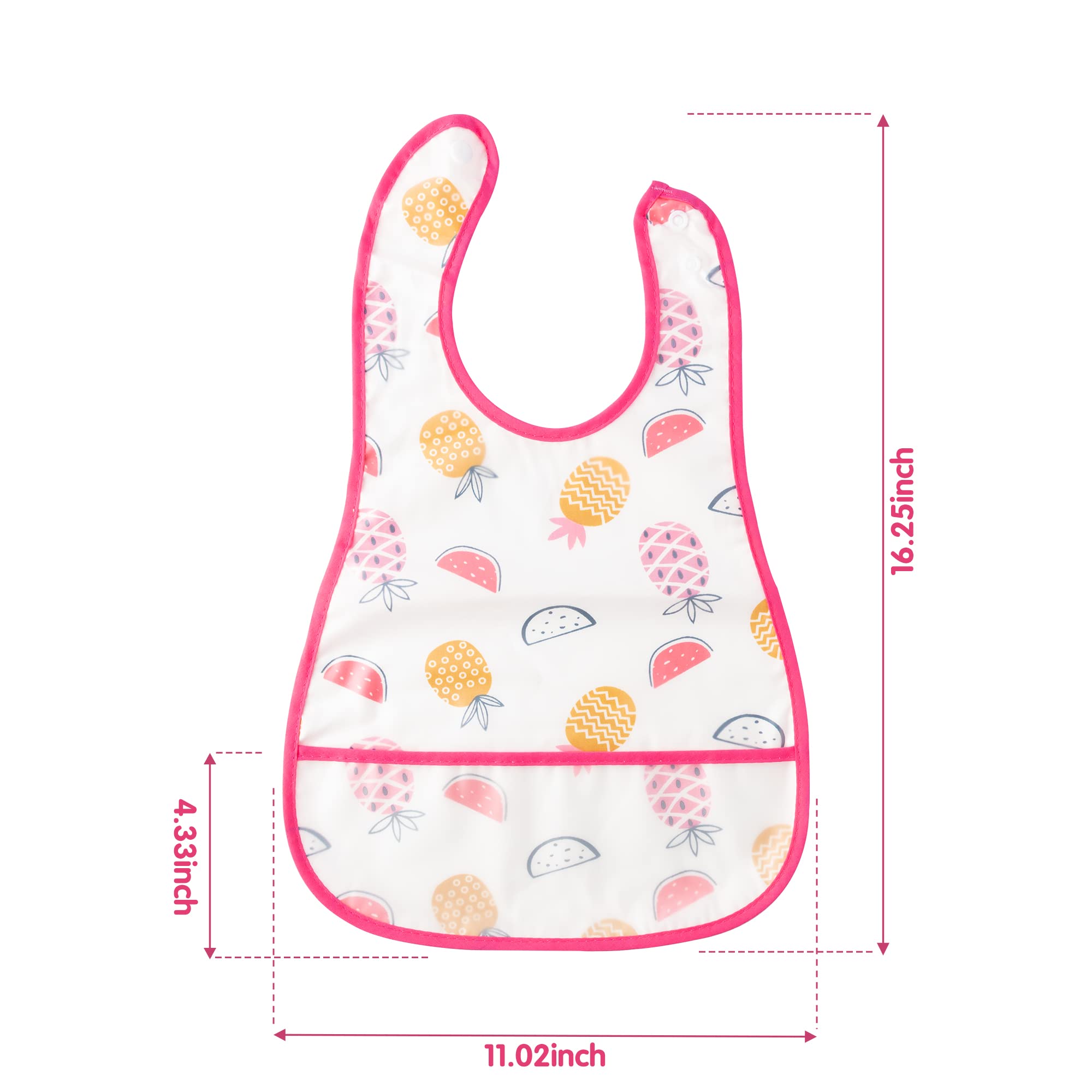 R HORSE 5-Pack Waterproof Baby Bibs with Crumb Catcher Pocket & Snap Buttons - Soft Feeding Bibs for Toddlers 6-24 Months - Ideal for Mealtime, Snacks & Messy Play