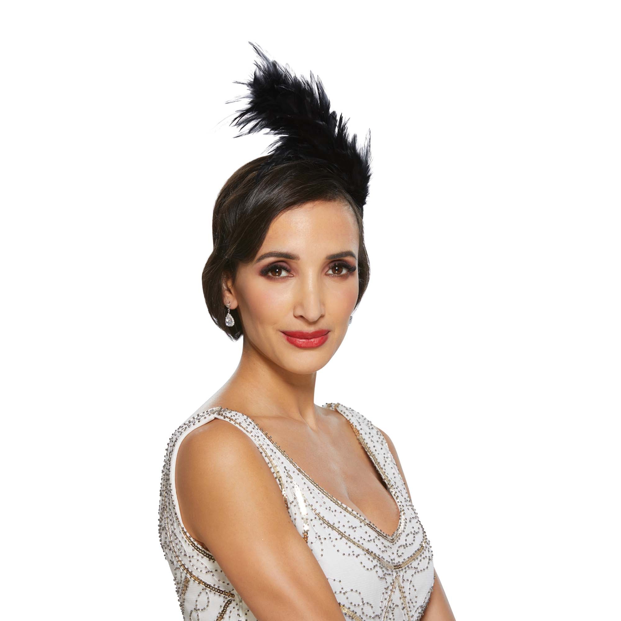 1920s Black Feather Headband for Women & Men - Vintage Flapper Headpiece for Gatsby Parties, Halloween Costumes & Themed Events
