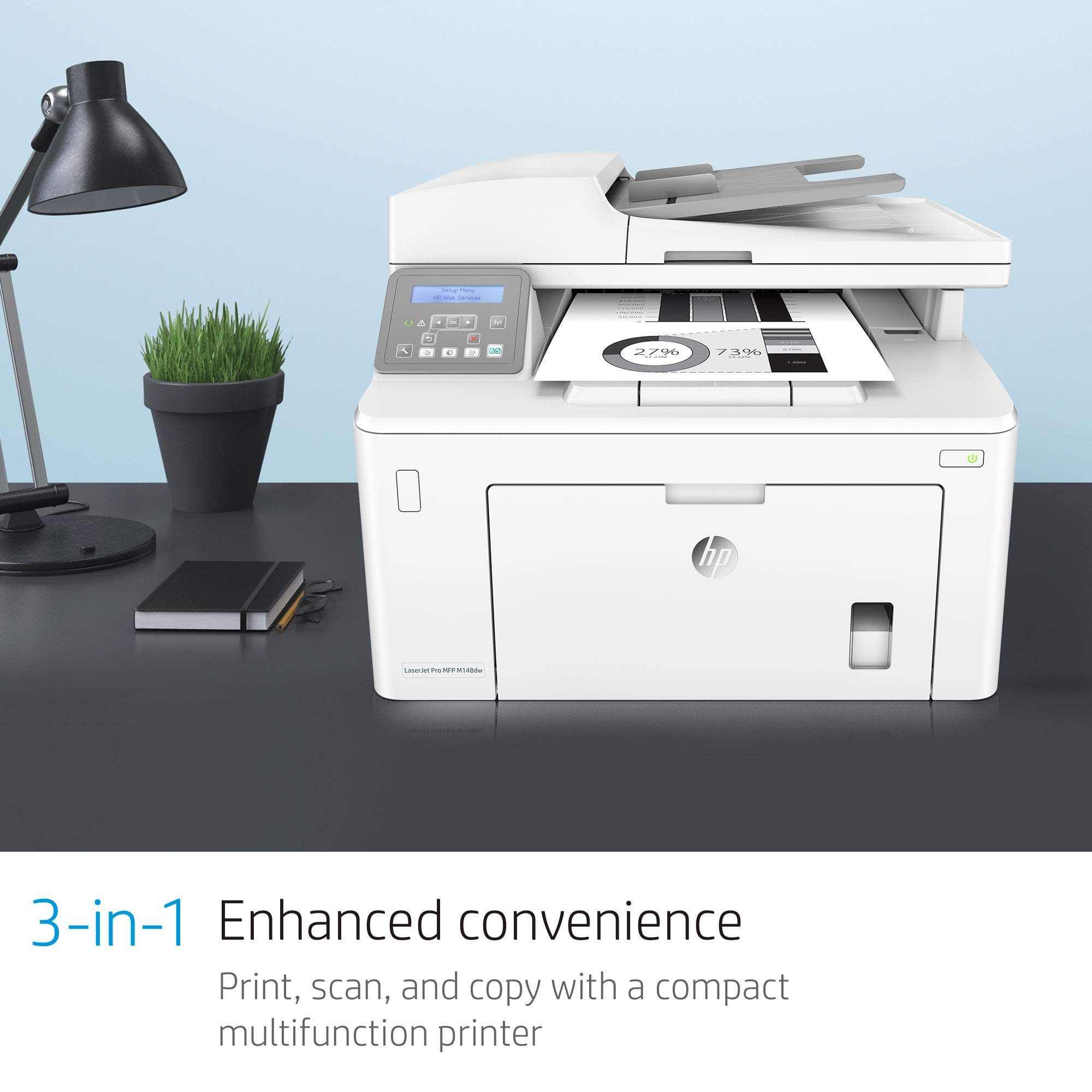 HP LaserJet Pro M148dw Wireless Monochrome Laser Printer | All-in-One with Auto Duplex Printing, Mobile & Ethernet Connectivity | Ideal for Home Office & Small Business (Renewed)