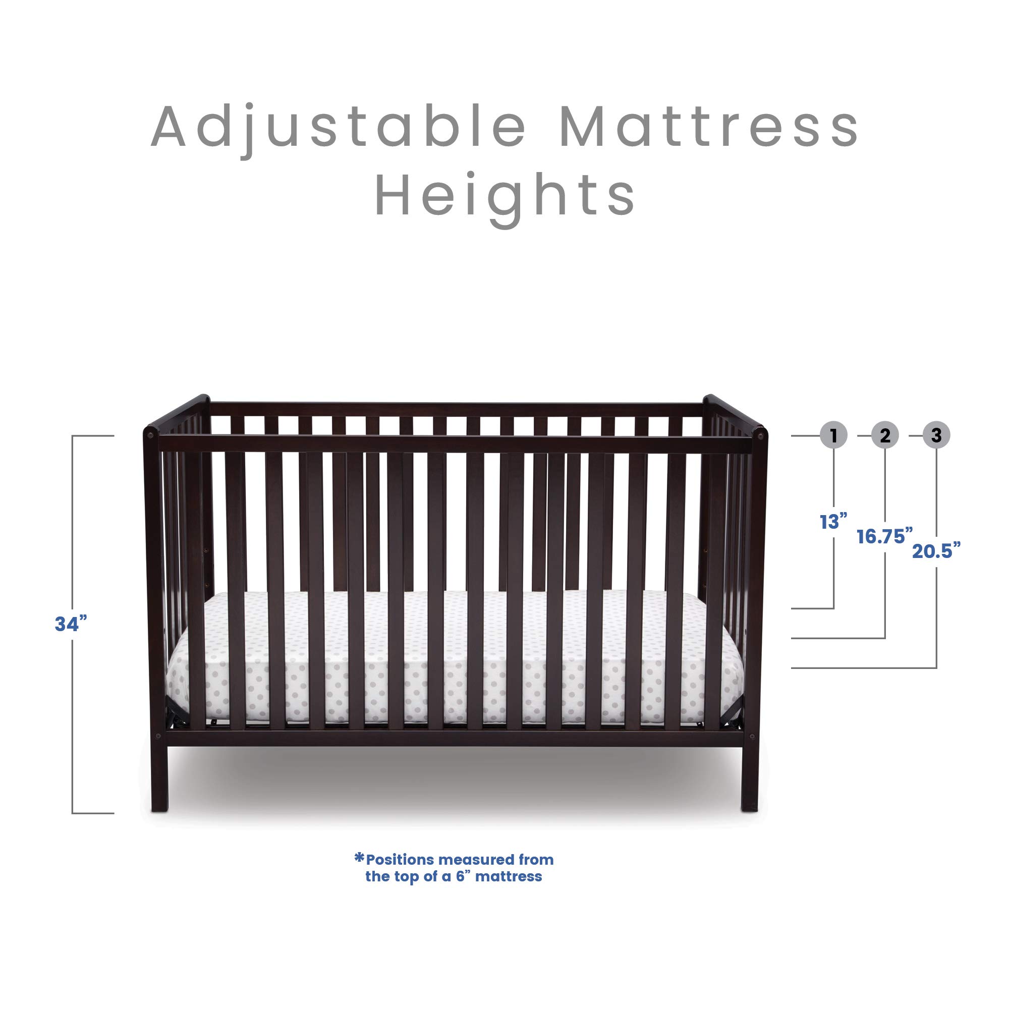 Delta Children Heartland 4-in-1 Convertible Crib with Twinkle Galaxy Dual-Sided Mattress - Dark Chocolate Finish | Nursery Bedroom Furniture for Babies & Toddlers | Safe Sleep Solution for Newborn to Big Kid Transition