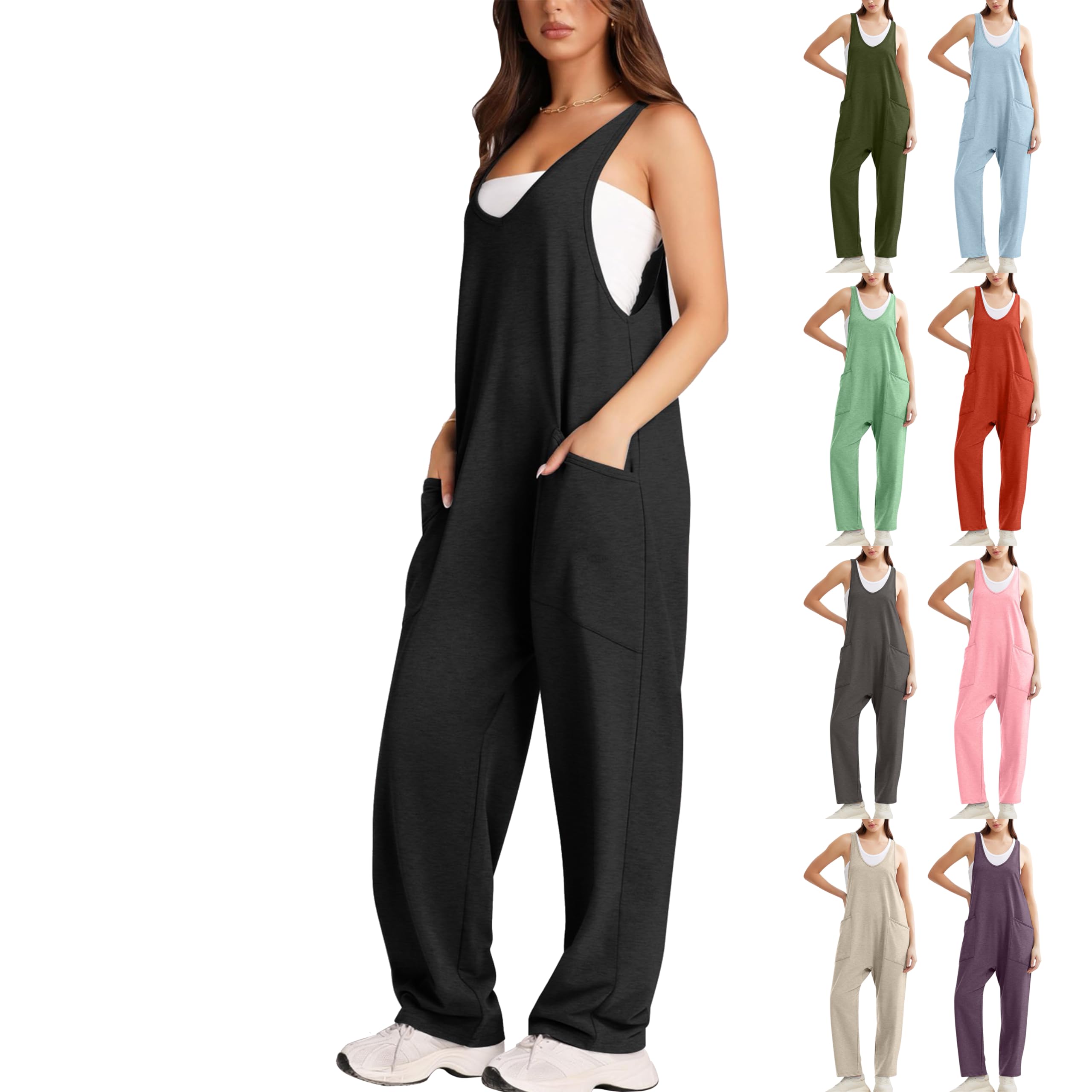 Women's Casual Summer Jumpsuit - Sleeveless Loose Romper with Pockets | Beach & Travel Outfit
