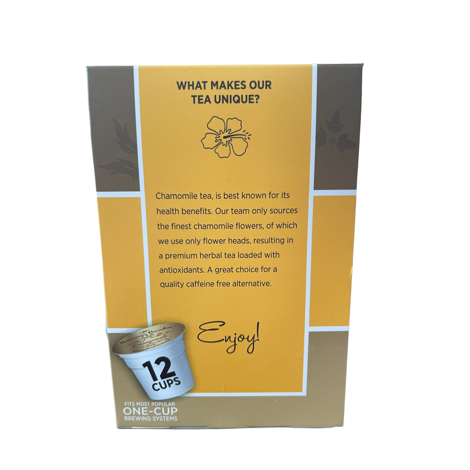 Hawaiian Paradise Chamomile Tea K-Cups - 12 Count Single Serve Pods | Sustainably Grown in USA | Compatible with Keurig Brewers | Perfect for Relaxation, Office & Home Use