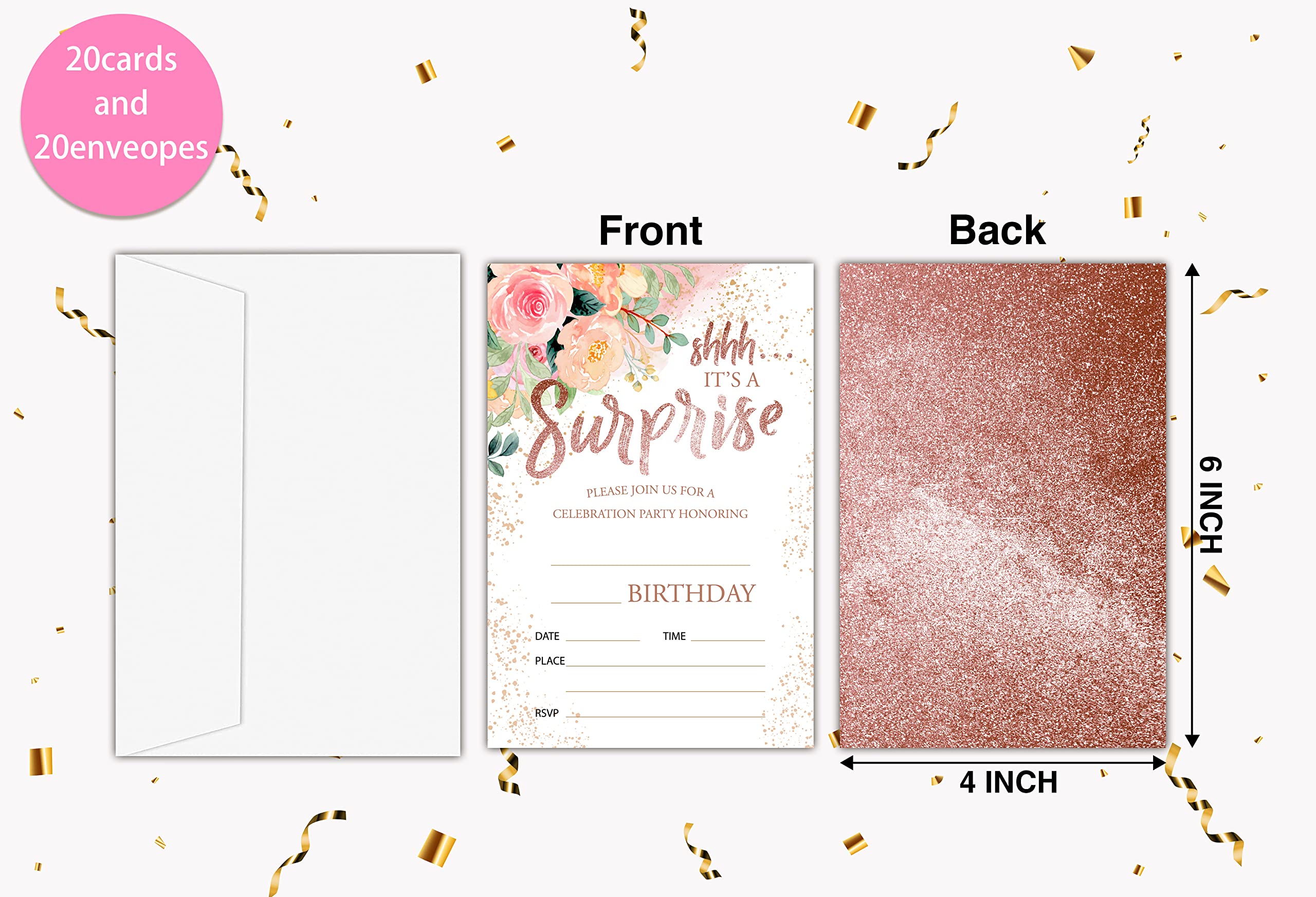 Kids Birthday Party Invitation Cards - Surprise Party Invites for Boys & Girls - 20 Personalized Cards with Envelopes - Perfect for Birthday Celebrations, Decorations & Party Supplies (D004)
