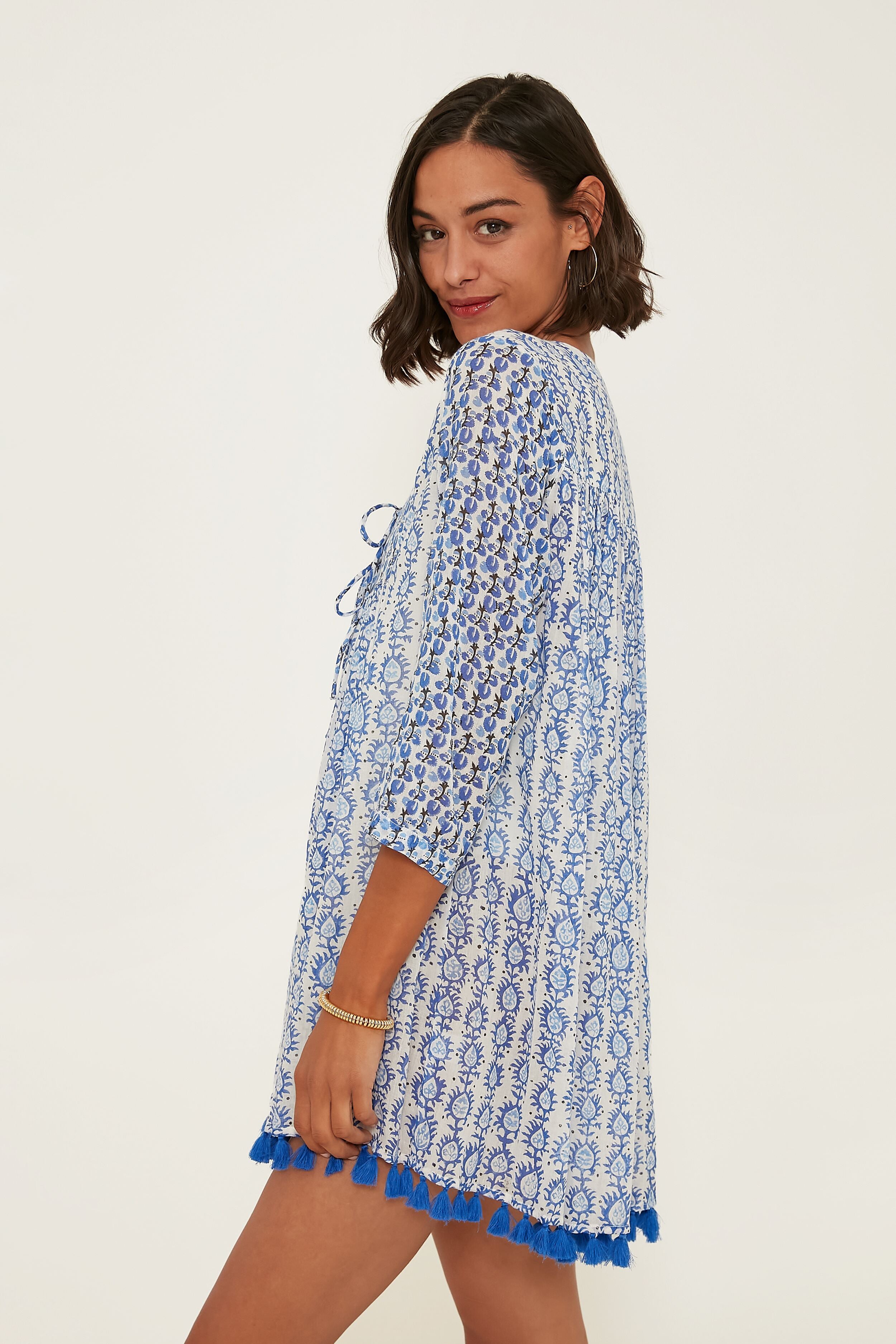 Blue Lavinia Seychelles Tunic - Women's Flowy Beach Cover Up Dress for Summer Vacation, Poolside & Tropical Getaways