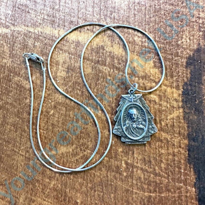 Vintage Double Sided Sterling Silver Catholic Devotional Necklace - Religious Jewelry for Women & Men - Perfect for Church, Prayer & Everyday Faith Wear
