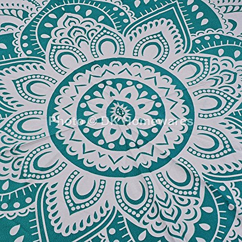 Bohemian Round Tablecloth 72 Inches - Green White Mandala Floral Printed Cotton Fabric for Dining Room, Living Room Décor & Wall Tapestry Hanging | Perfect for Parties, Weddings, and Home Decor