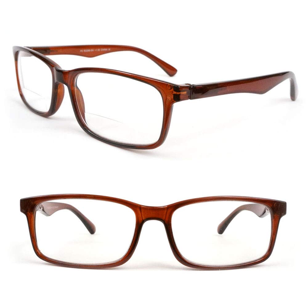 Bifocal Reading Glasses for Men & Women - Classic Rectangle Frame with Spring Hinges (+1.25 Strength, Brown) - Perfect for Reading, Computer Work & Close-Up Tasks
