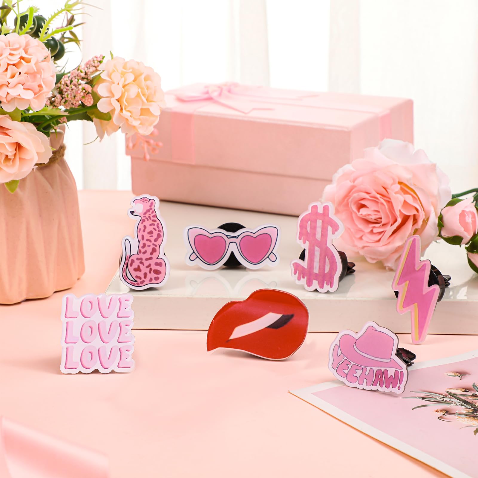 8 Pcs Preppy Boho Air Vent Clips - Pink Car Air Freshener Clips with Cowgirl, Love, Cheetah, Smile Face & Heart Designs | Cute Car Accessories for Women & Girls | Perfect for Road Trips, Daily Commute & Car Decor