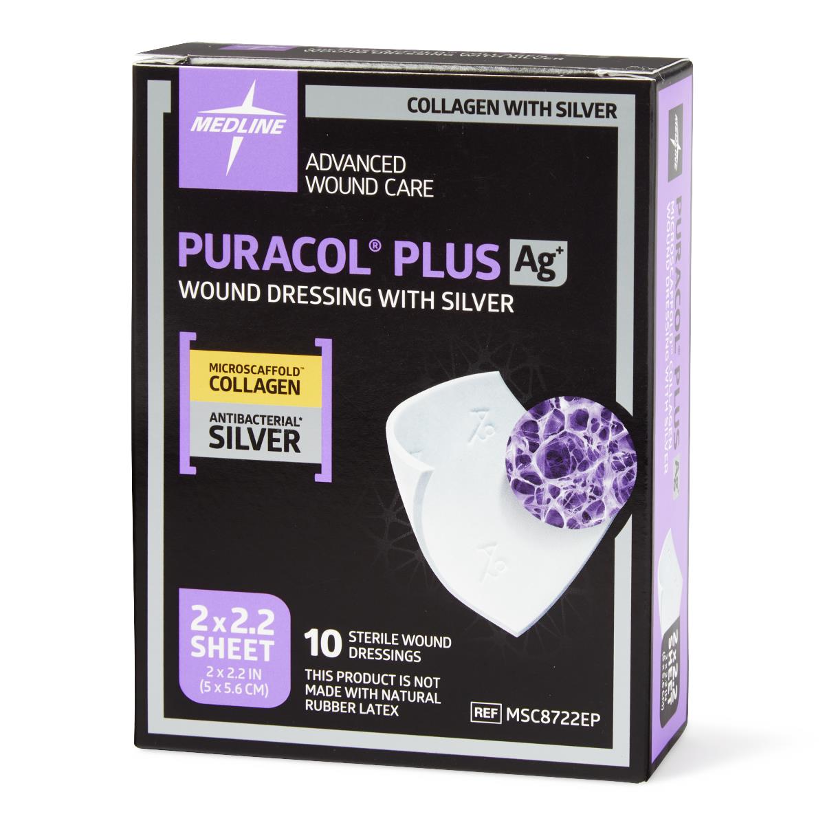 Puracol Plus Collagen Wound Dressings 2x2 Inches (10 Count Box) - Advanced Wound Care for Diabetic Ulcers, Pressure Sores & Surgical Wounds