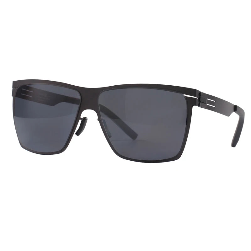 Black Stainless Steel Screwless Square Sunglasses for Men - Polarized UV Protection - Fashionable & Durable for Outdoor Sports, Driving & Beach
