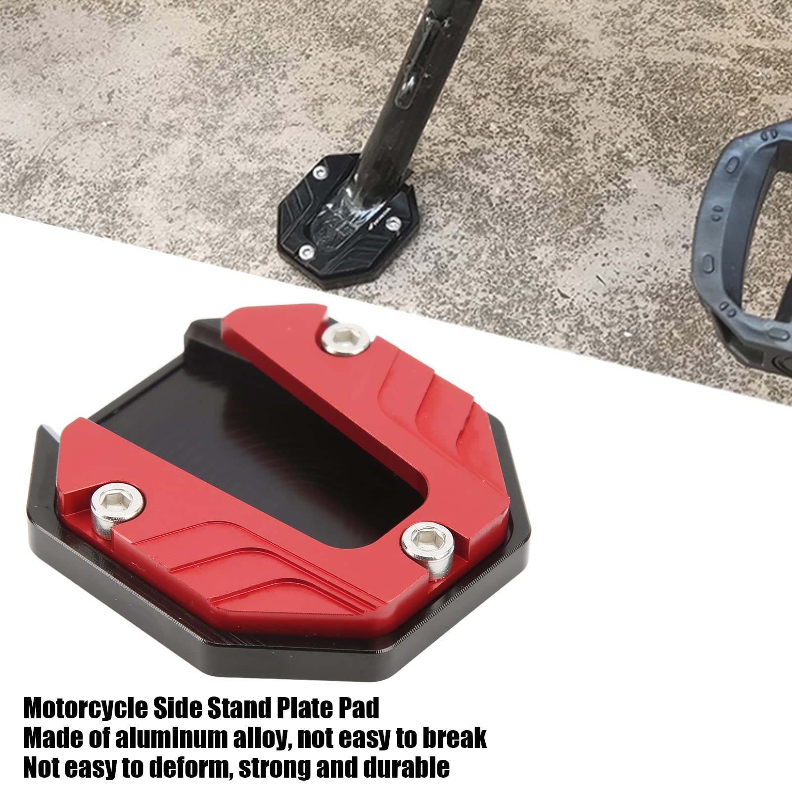 Universal Motorcycle Kickstand Plate - High Strength Aluminium Alloy Pad with Hex Wrench for Parking Stability