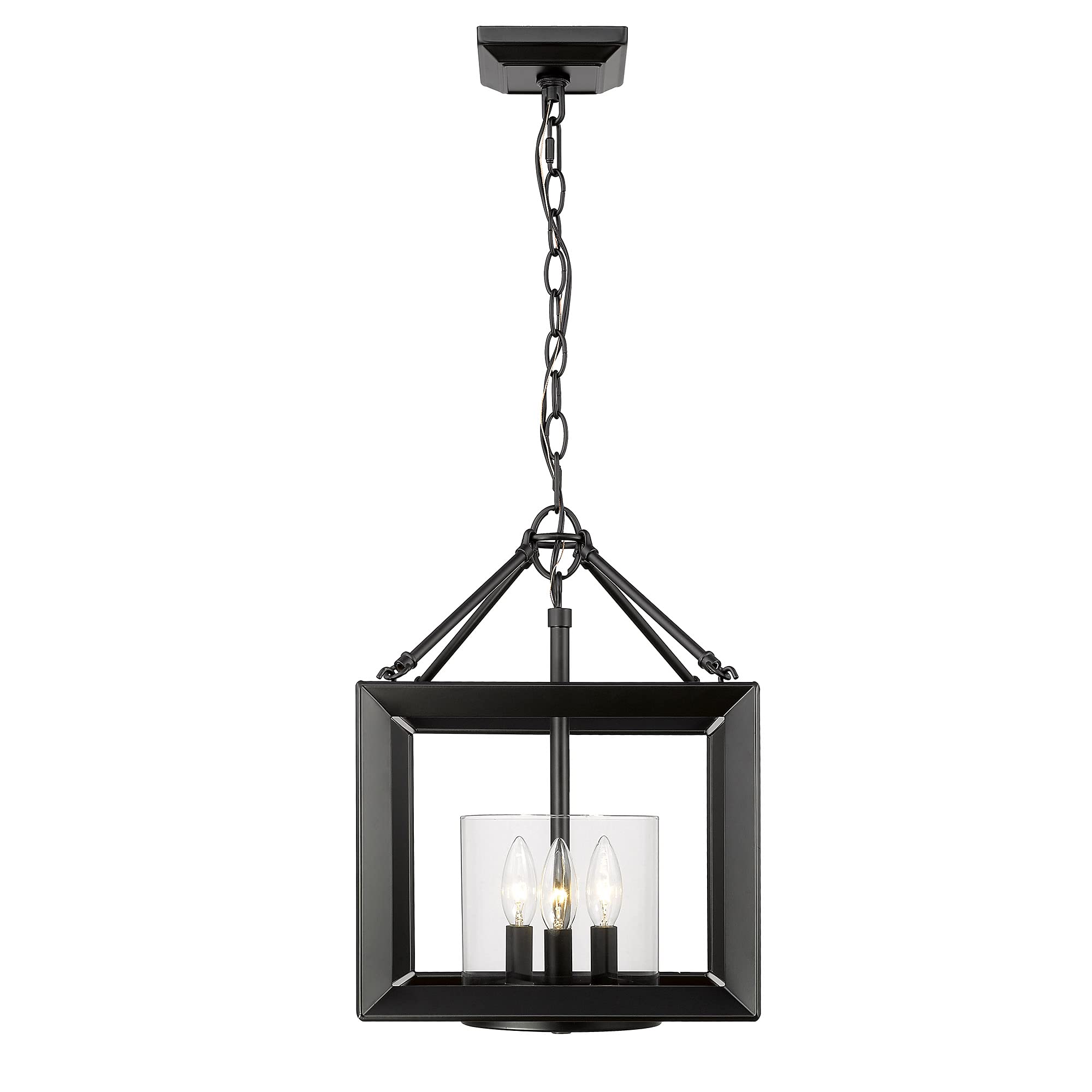 Smyth Mini Chandelier Light Fixture - Gunmetal Bronze & Clear Glass Pendant Lighting for Dining Room, Bedroom, Entryway - Matte Black Finish with Crystal Clear Glass Shades